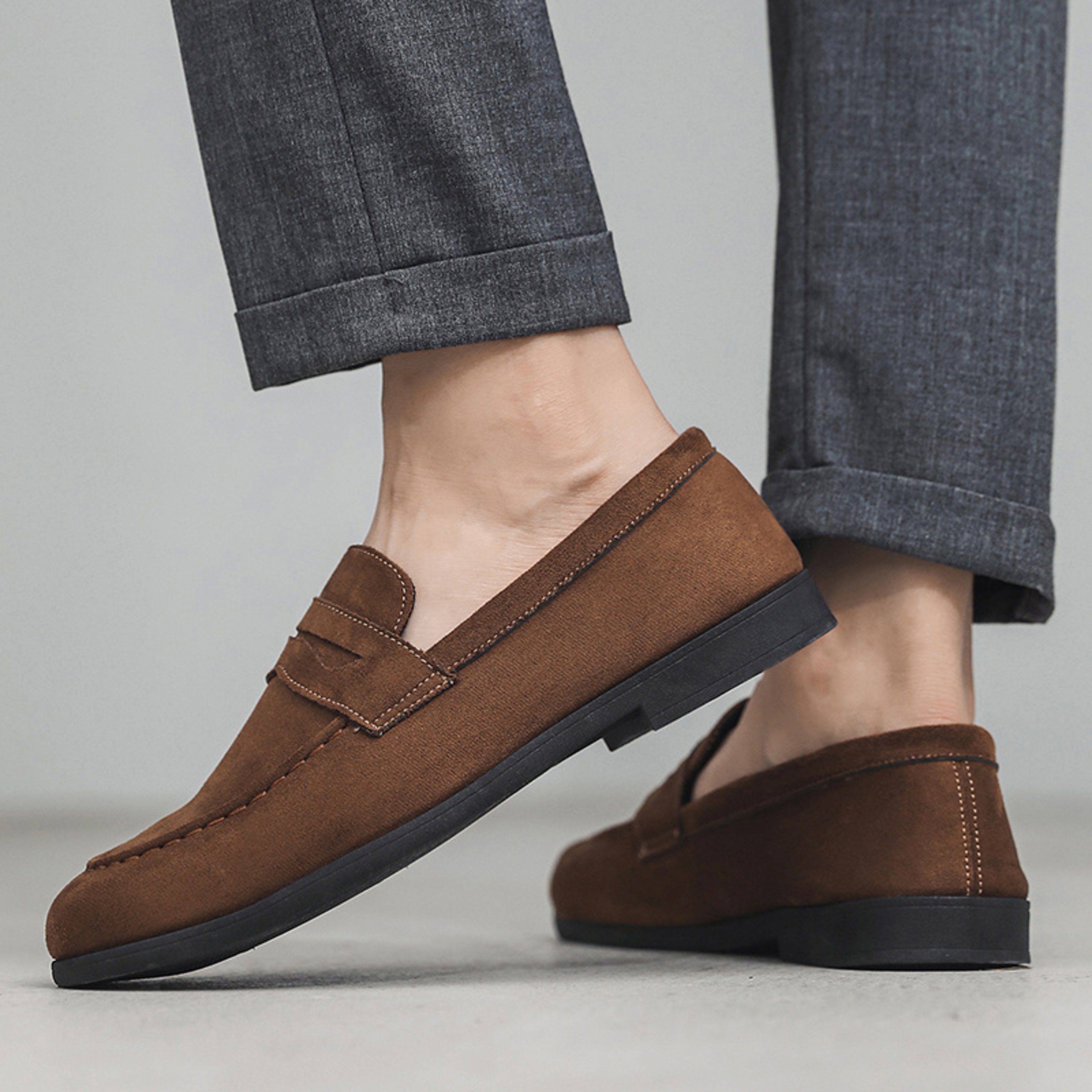 Retro Brown Moccasins for Men, Autumn Suede Loafers, Large Comfort Slip-on Casual Flats for Men – view 4