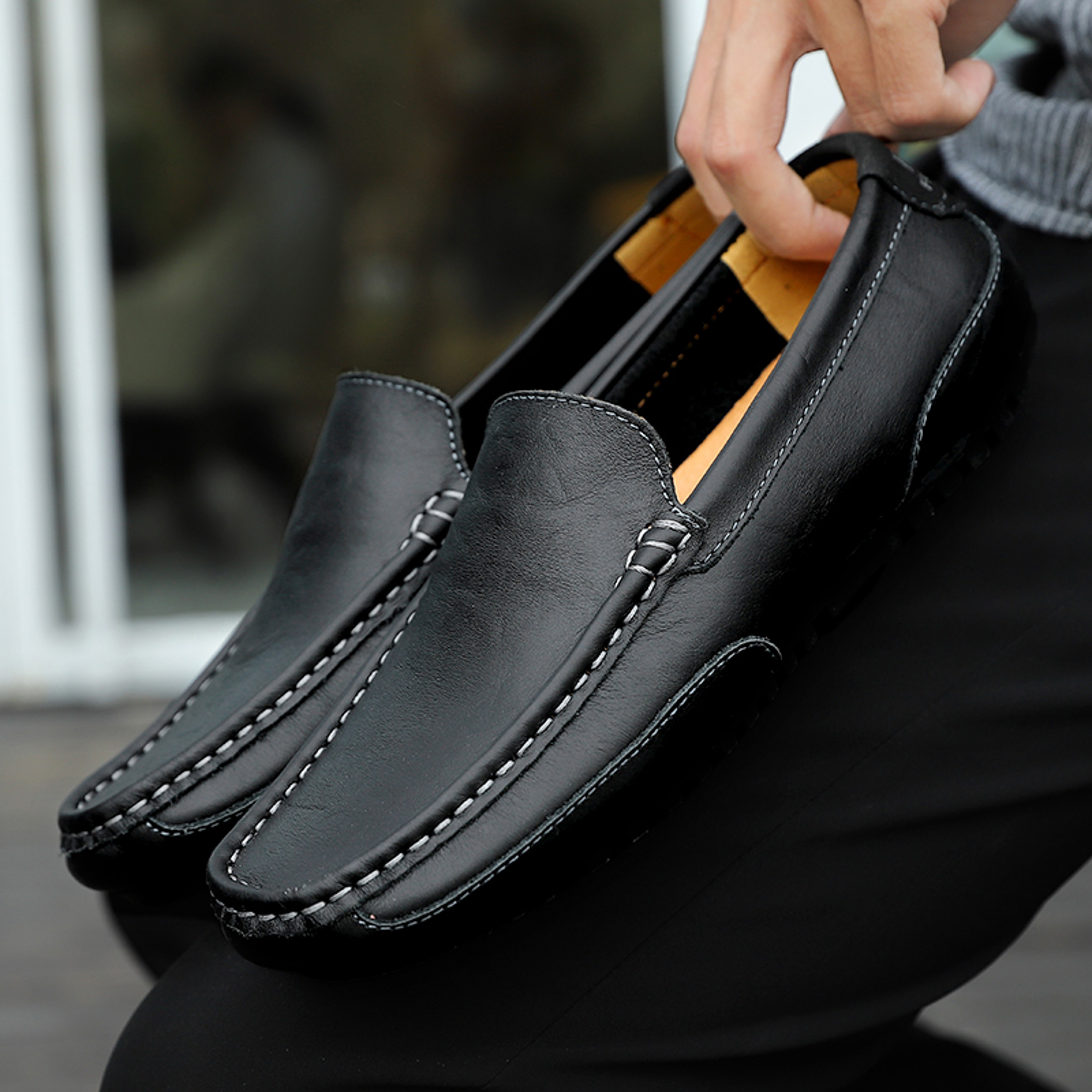 Genuine Leather Breathable Mocasines Casual Loafers Leather Shoes For Men Slip On Italian Driving F 2