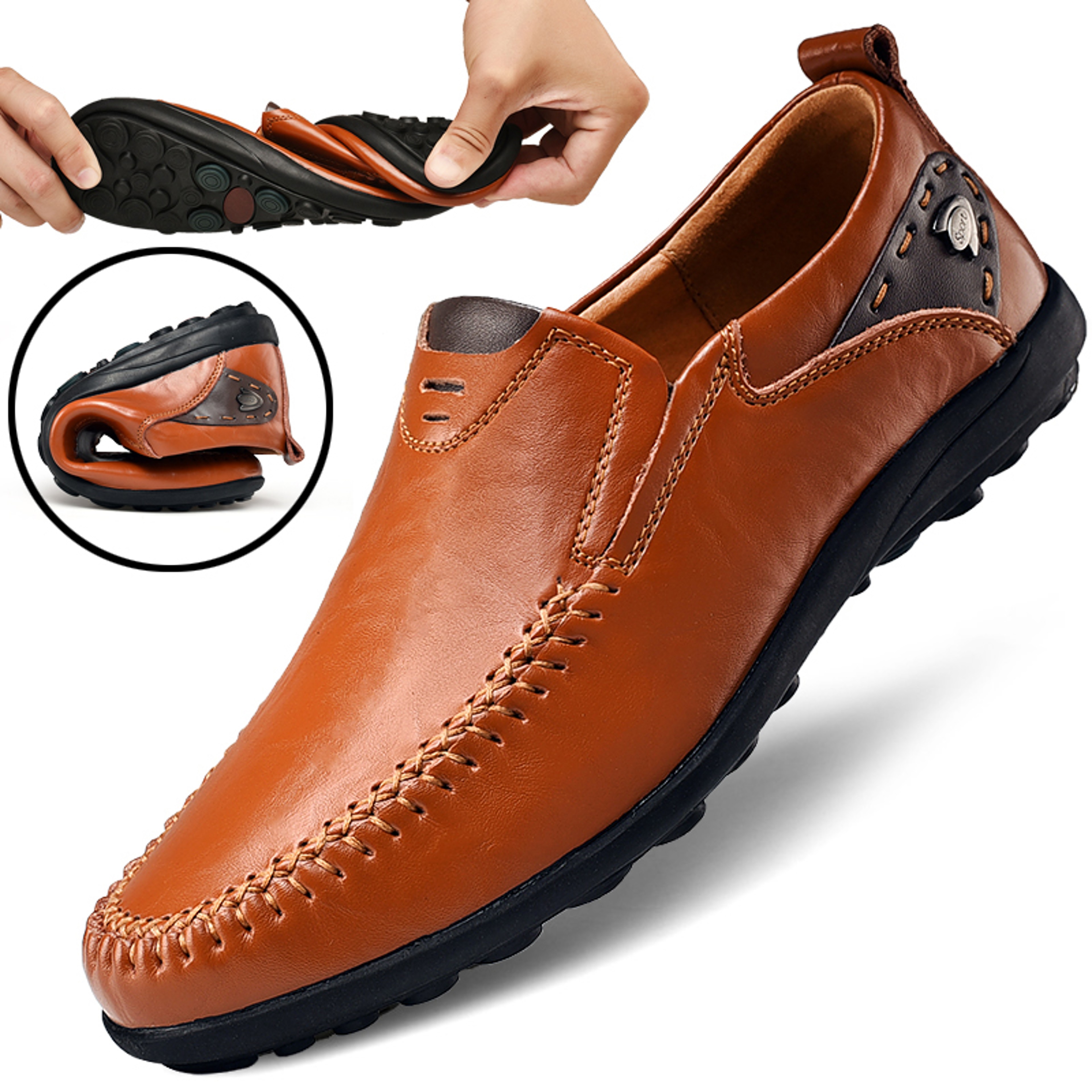 Handmade Genuine Leather Shoes for Men, Casual Walking Loafers, Flat Platform Sneakers – view 1