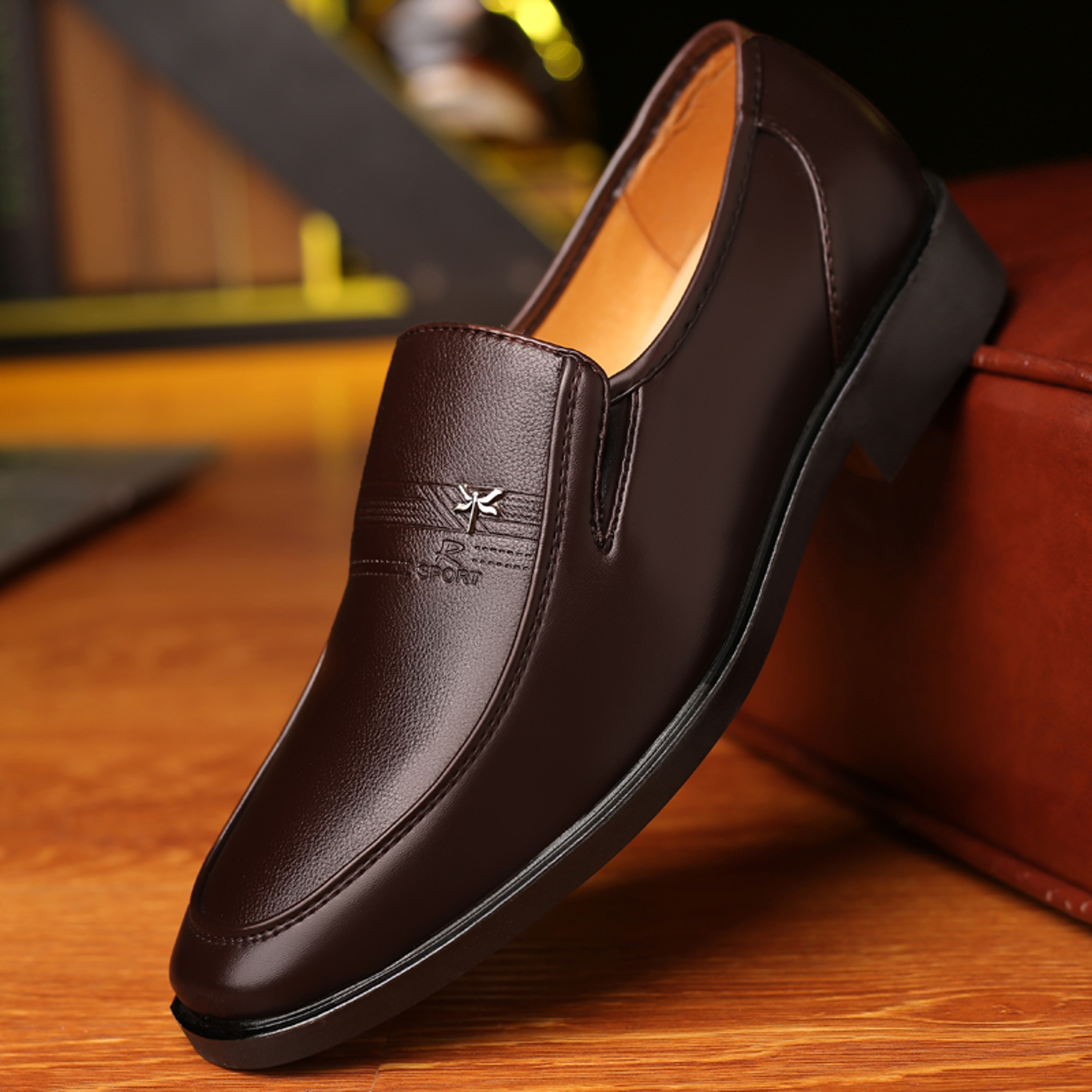 Luxury Brand Leather Shoes, Men's Business Shoes, Slip-on Moccasins, Breathable Black Driving Shoes, Formal Shoes – view 2