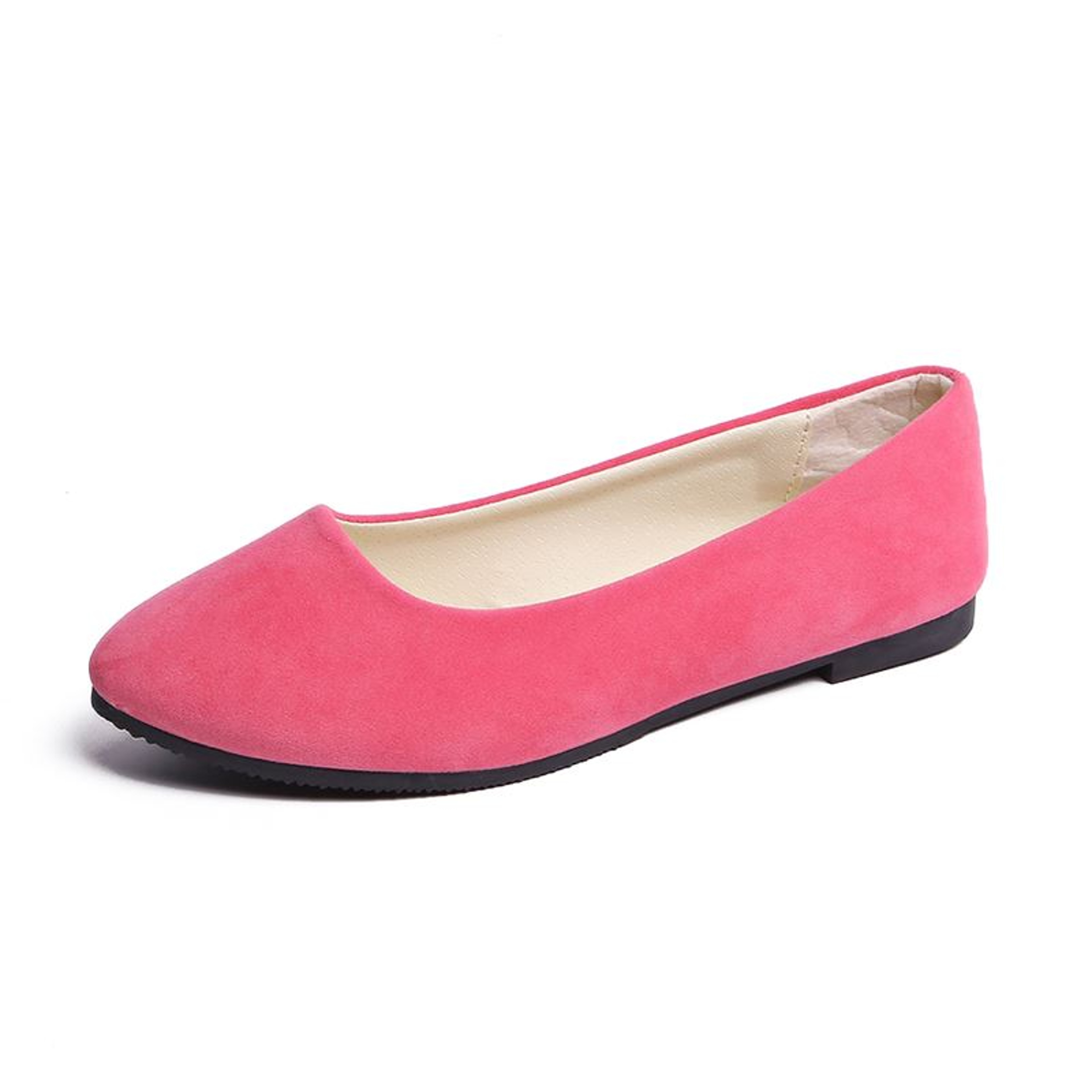 Spring Flock Ballet Flats Slip On Women Flats Shoes Candy Color Pointed Toe Female Loafers Large Si 4