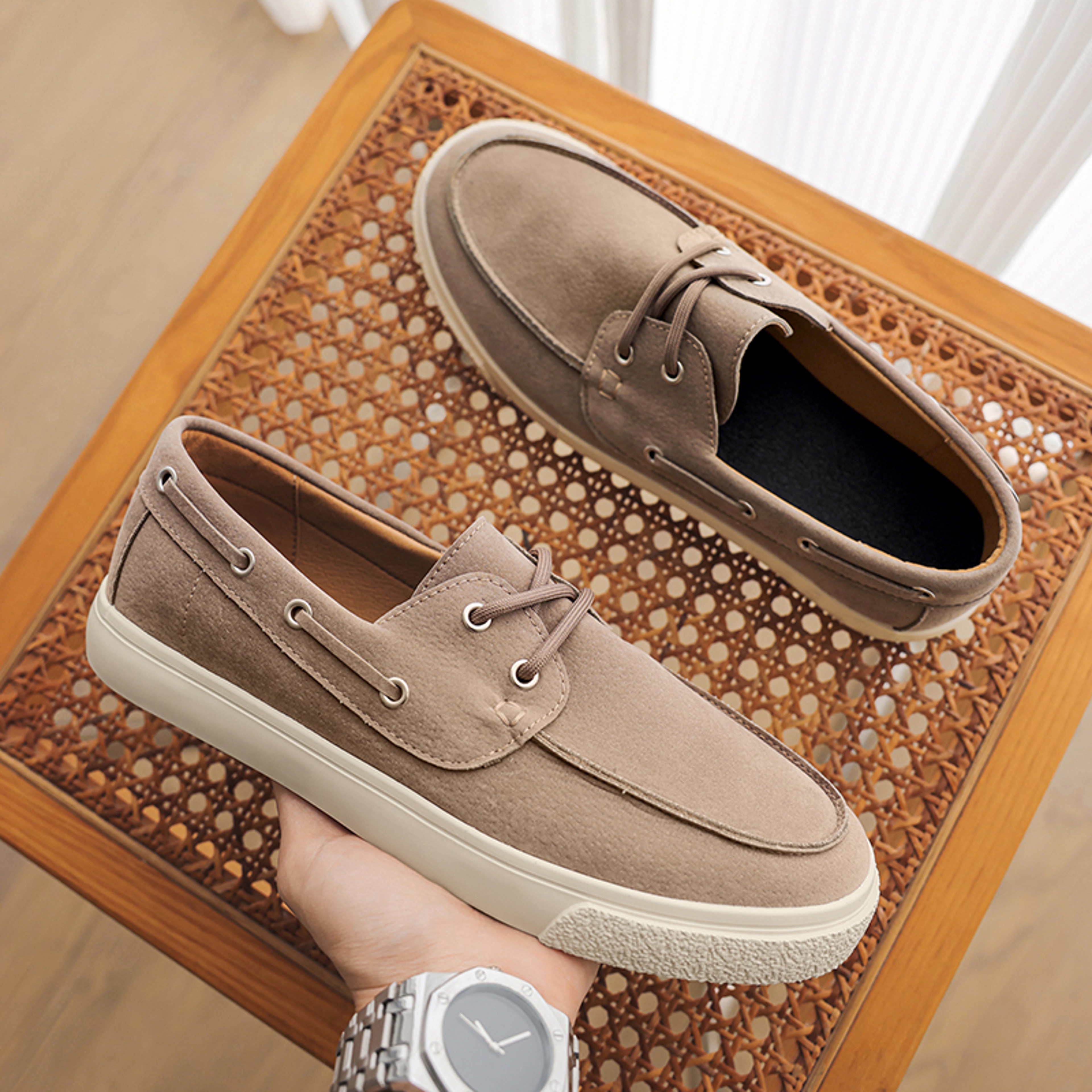 Handmade Suede Genuine Leather Men's Loafers, Fashion Casual Shoes, Slip-on Moccasins for Men – view 7