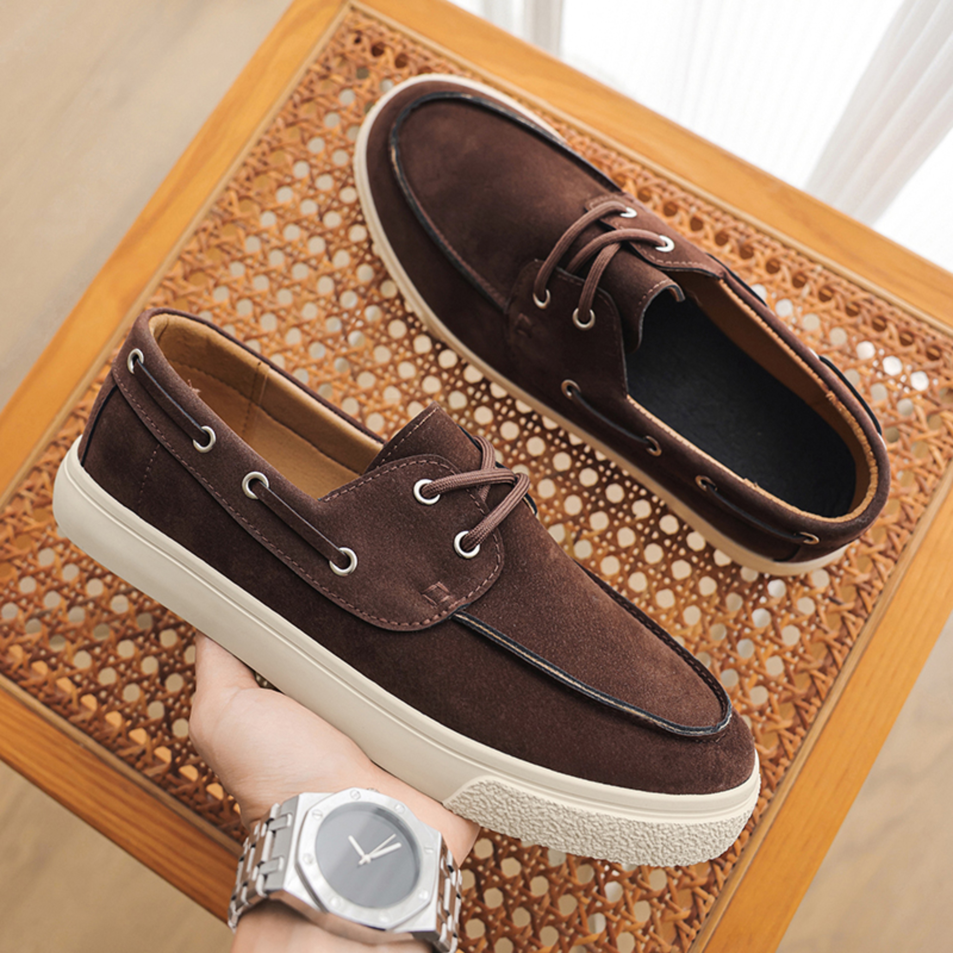 Handmade Suede Genuine Leather Men's Loafers, Fashion Casual Shoes, Slip-on Moccasins for Men – view 8