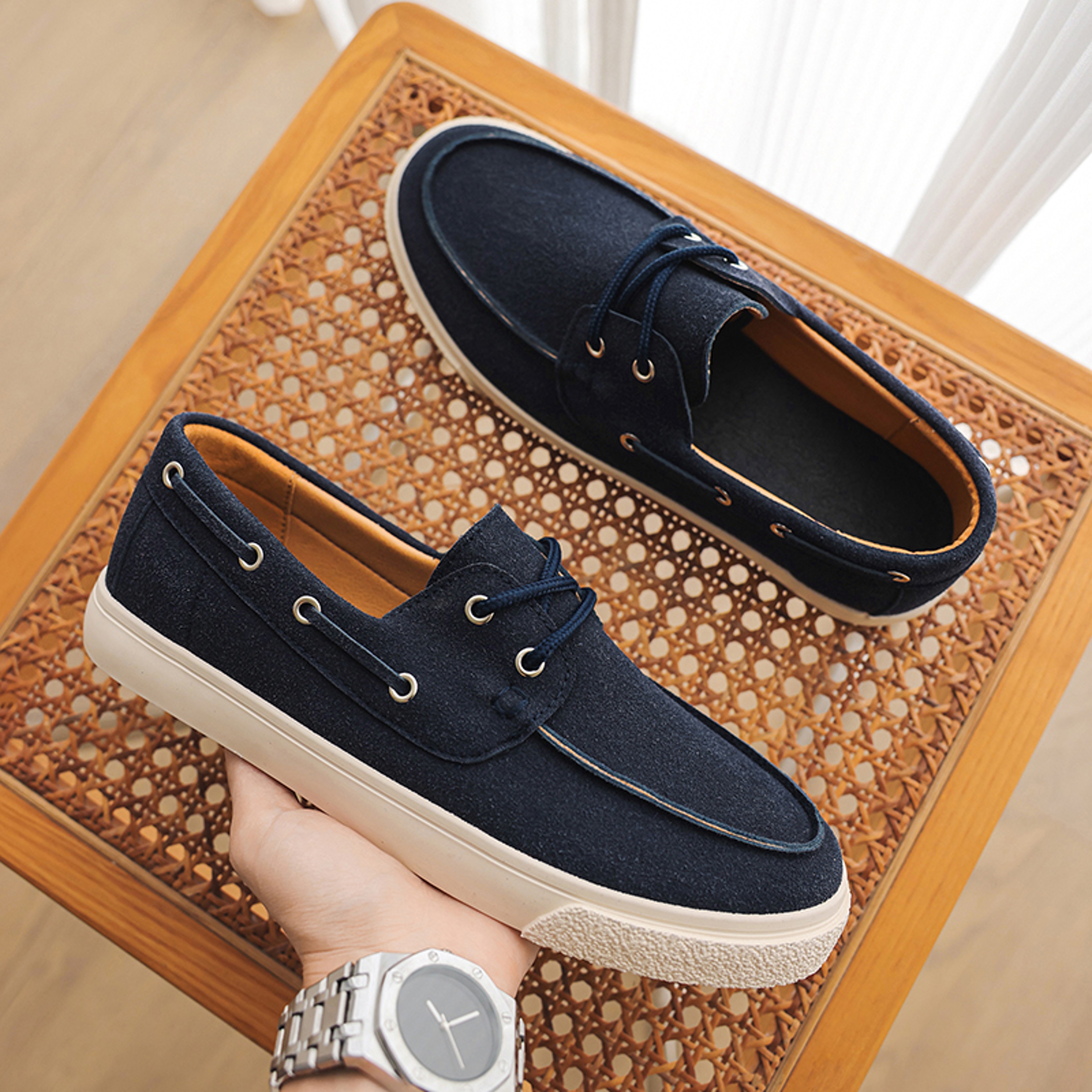 Handmade Suede Genuine Leather Men's Loafers, Fashion Casual Shoes, Slip-on Moccasins for Men – view 9