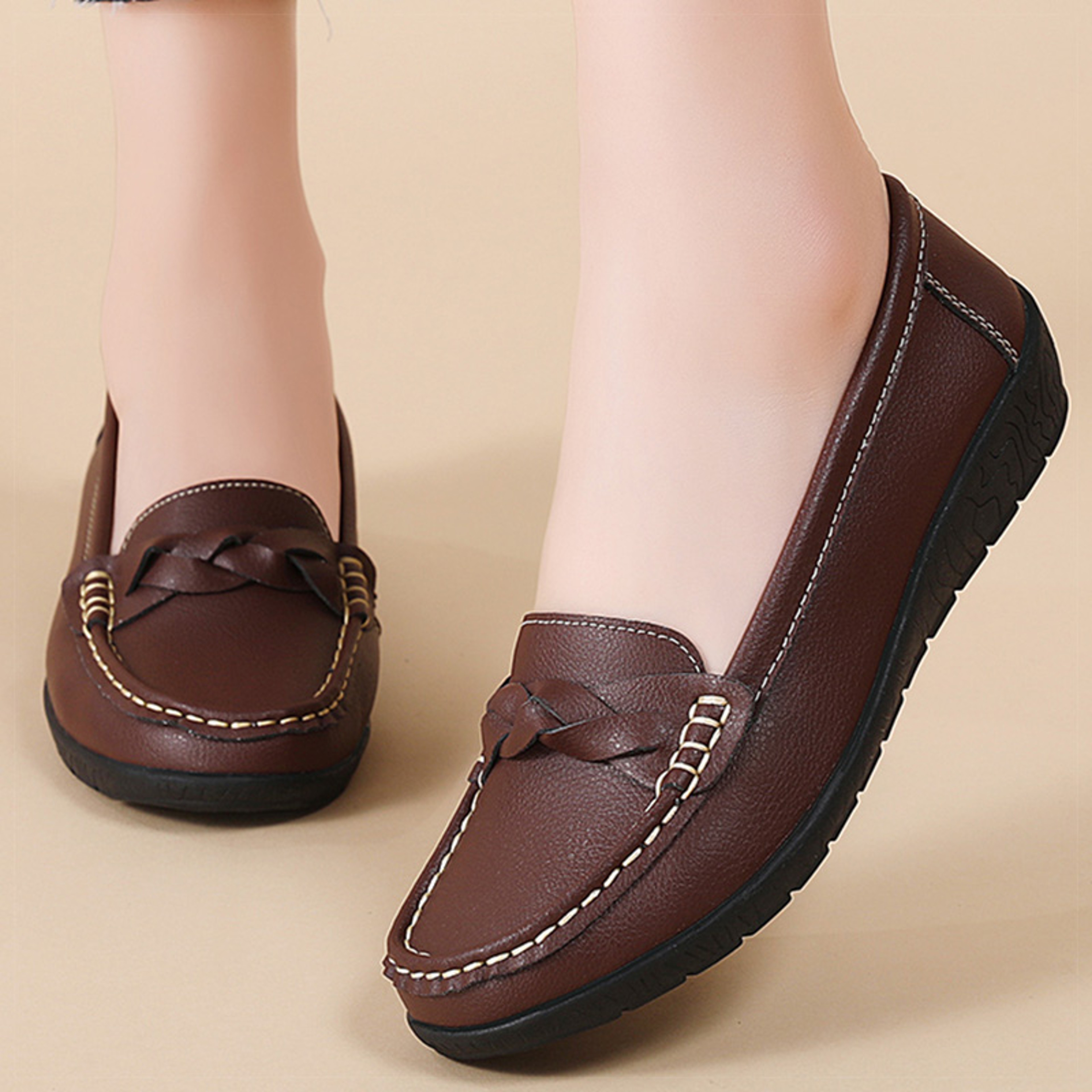 Women Loafers Soft Leather Flats SlipOn Casual Shoes White Flat Shoes For Women 0