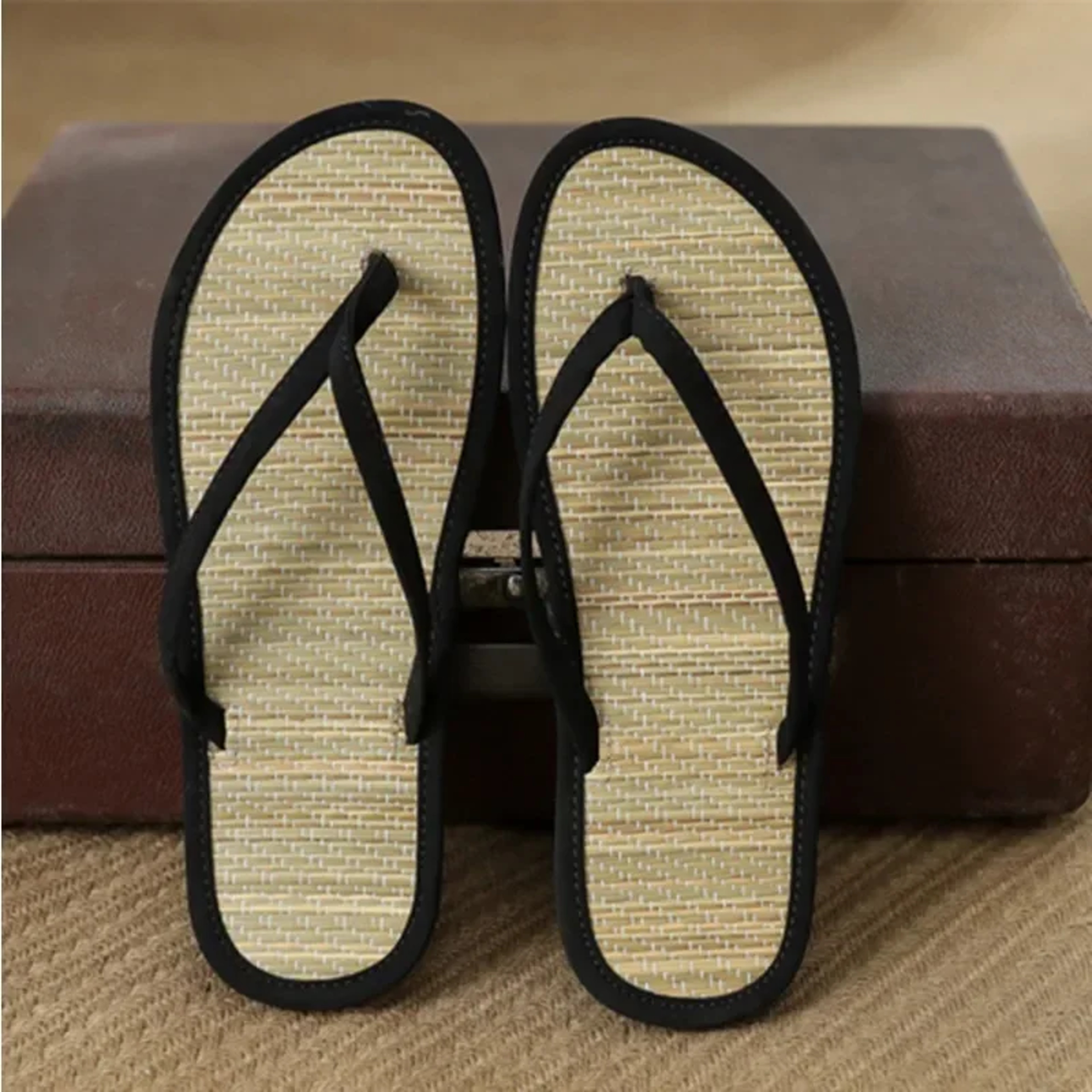 Comfortable NonSlip Slippers Summer Women Bamboo Rattan FlipFlops Fashionable Bathroom Sandals For  0