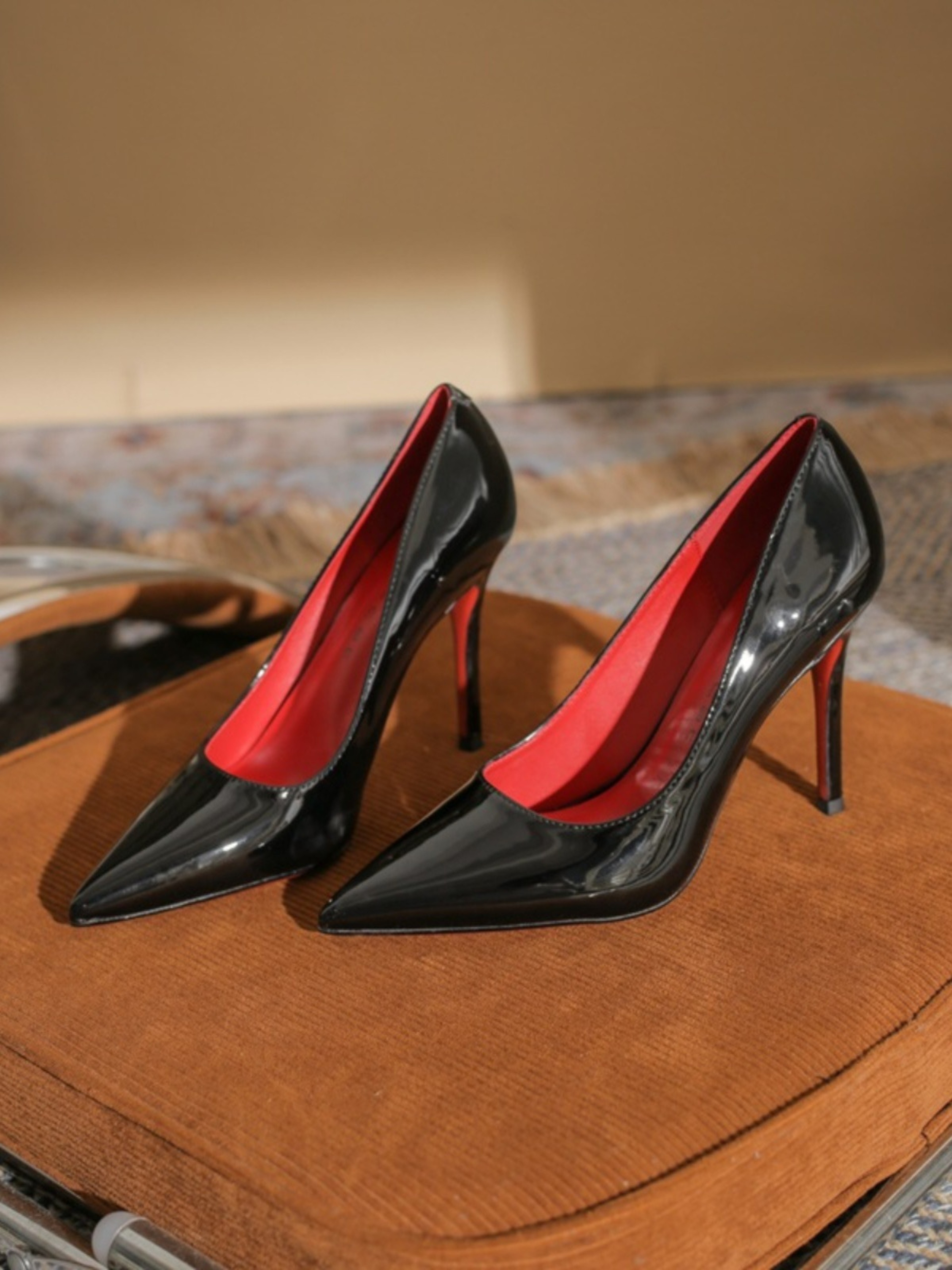 Sexy Black Red Sole High Heels Pointed Toe Stiletto Heel Shiny Patent Leather Womens Shoes For Spri 5