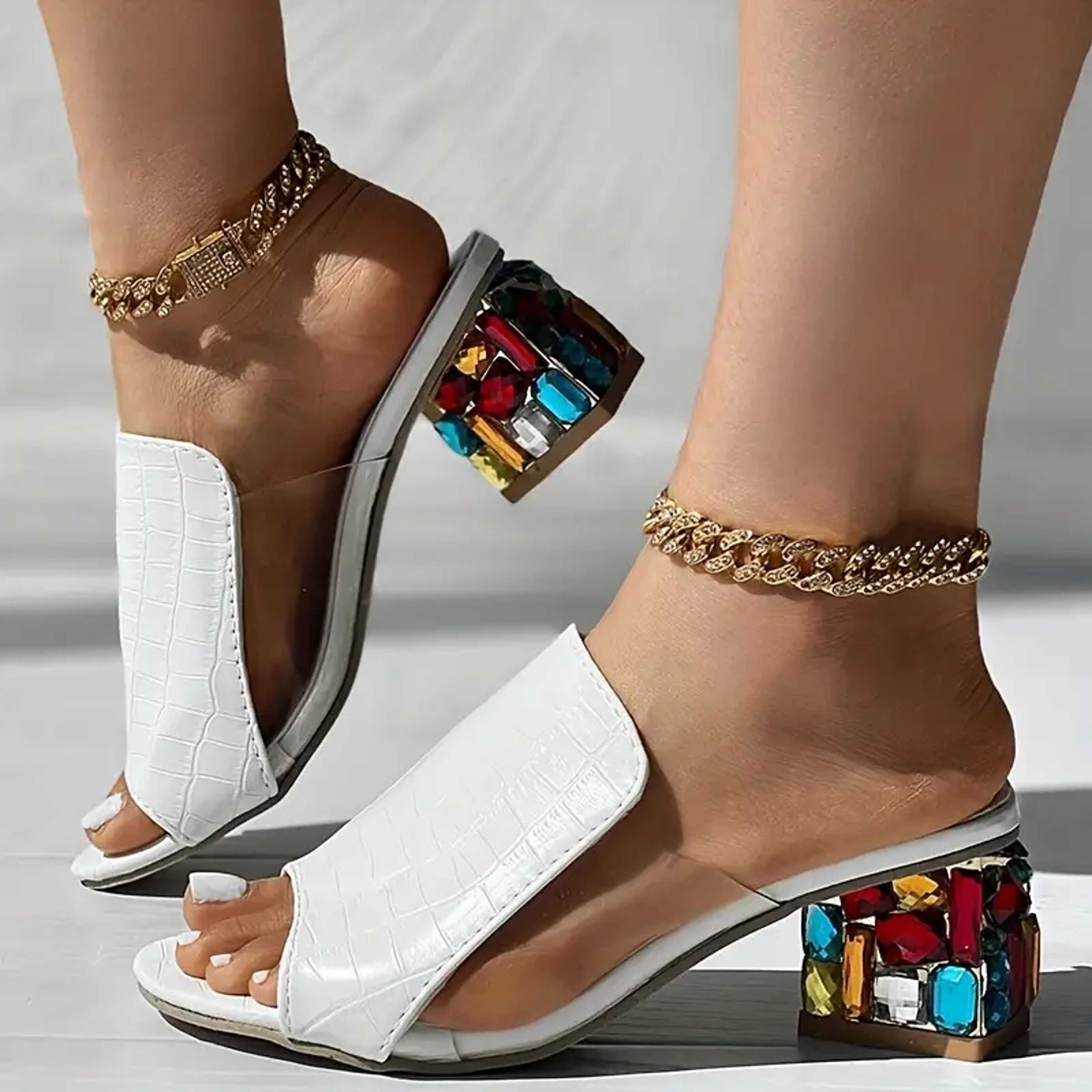 Spring Summer Open Toe Sandals, Women Crystal Sandals, Square Heels Beach Fashion Sandals – view 3