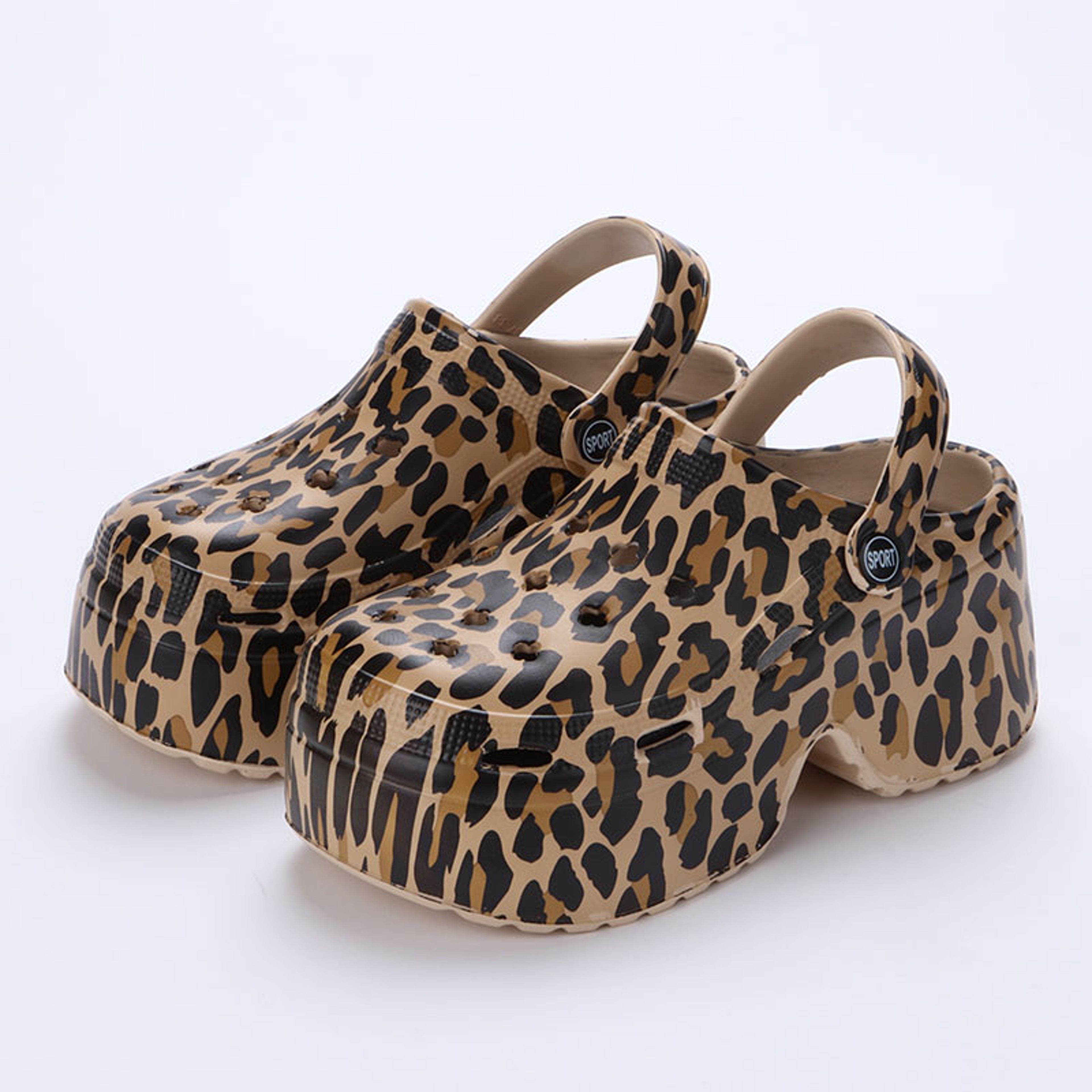 Leopard Print Closed Toe Chunky Clogs for Women, Super High Wedge Sandals, Platform Heel Slippers – view 1