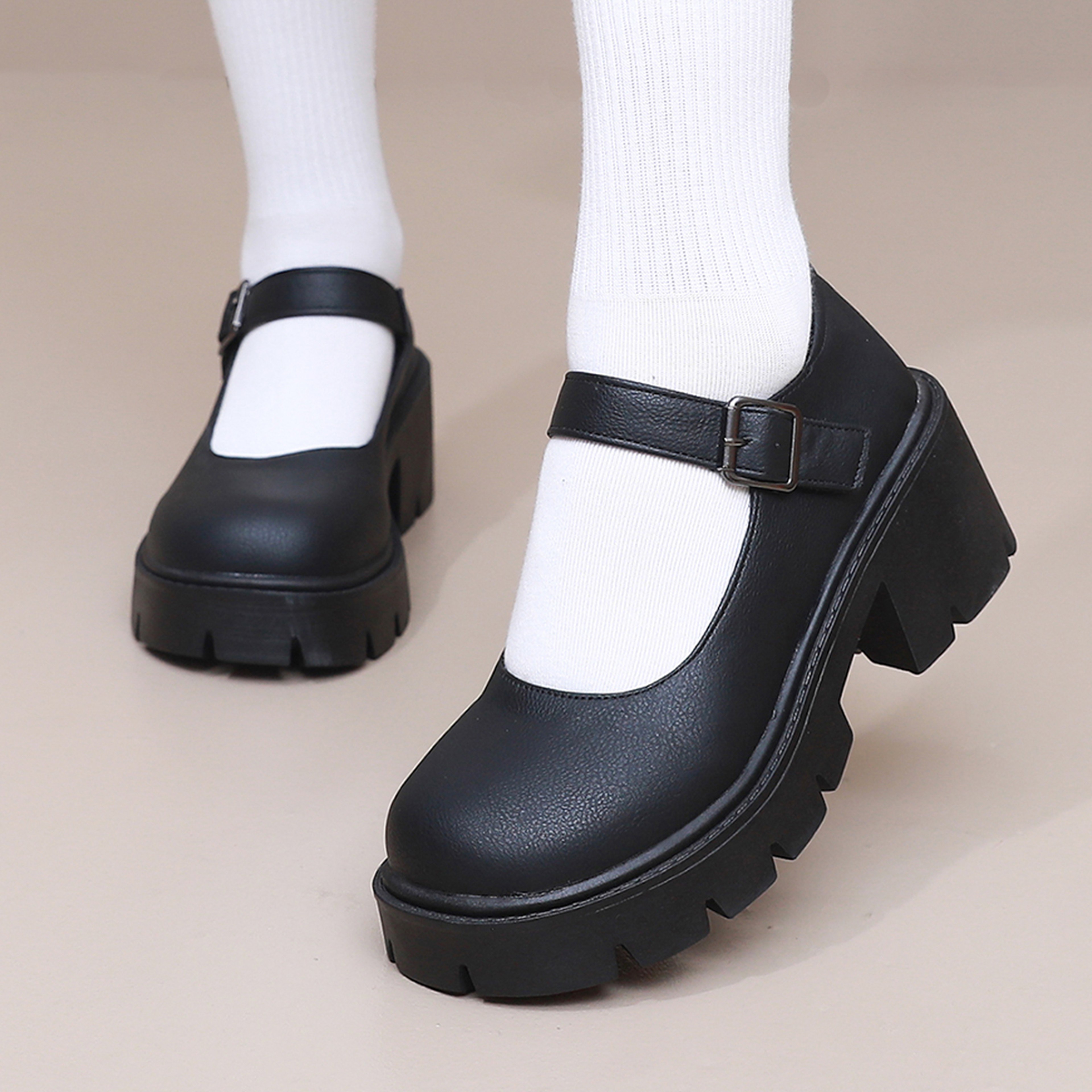 Women Lolita Shoes PU Leather Platform Mary Janes Vintage Chunky Heels Pumps Japanese Style Heels F 5