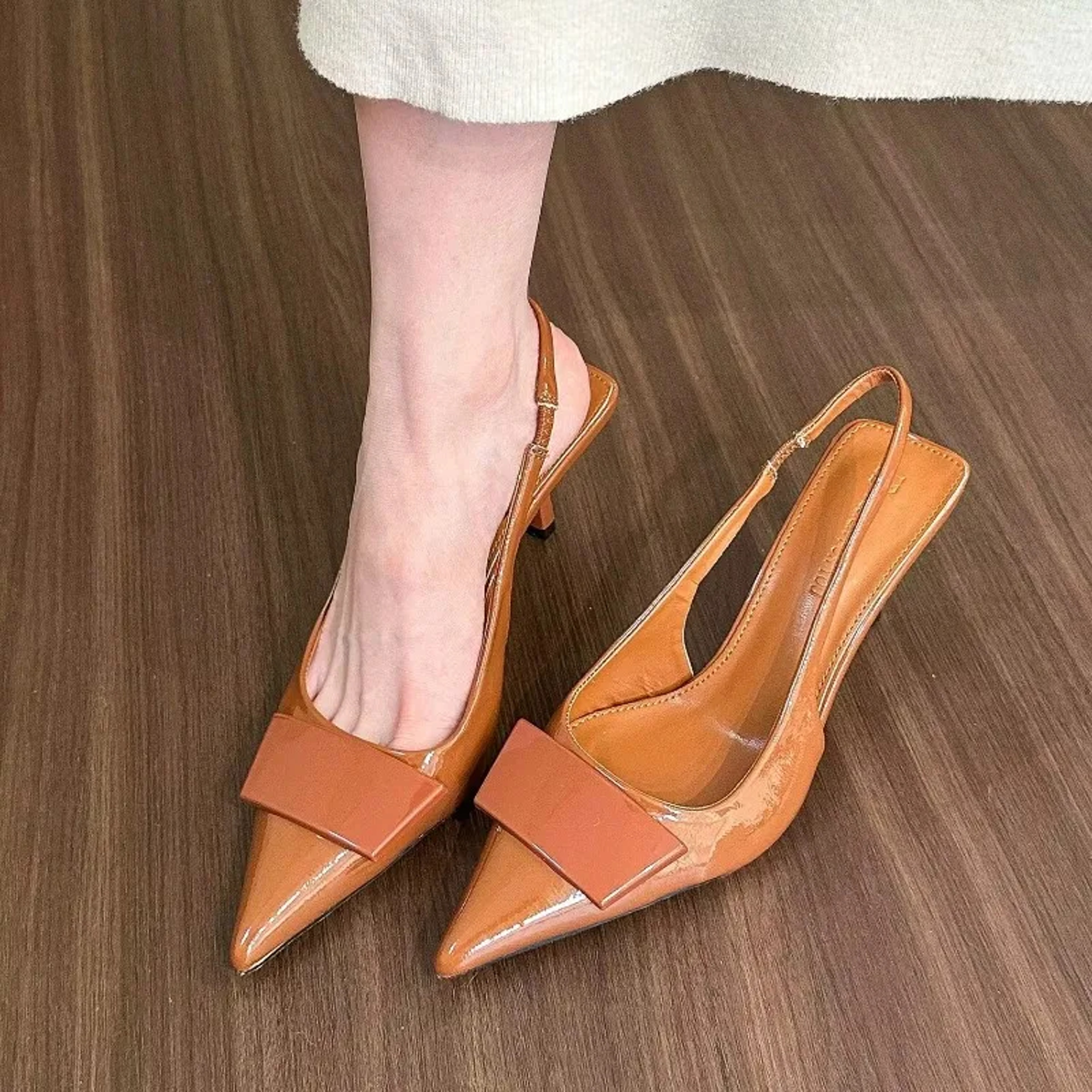 Pointed Toe Fashion Square Buckle Sandals Pumps For Women Temperament Slingback High Heels 3