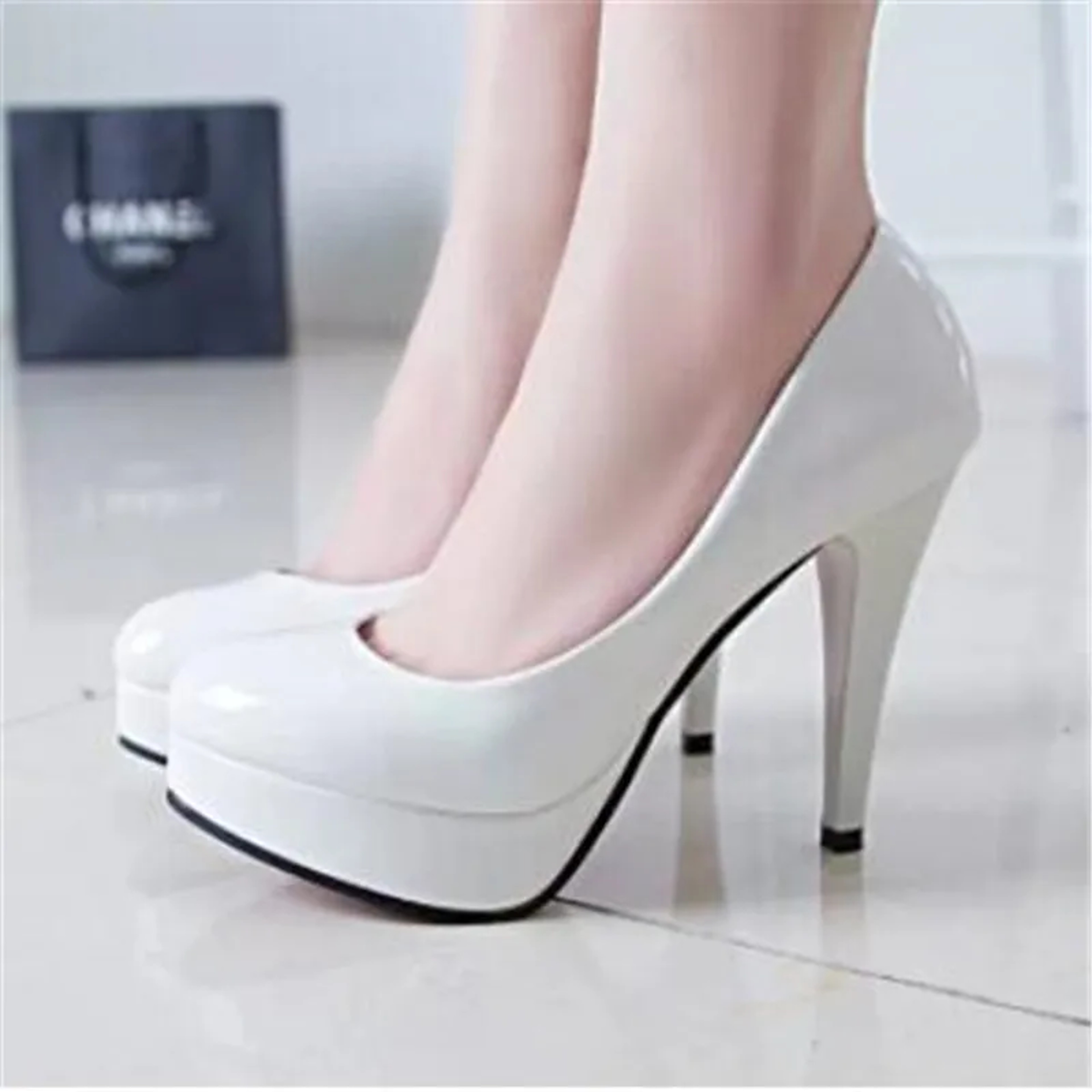 Fashion Classic Patent Leather High Heels Shoes Women Pumps Nude Head Platform Wedding Women Dress  7