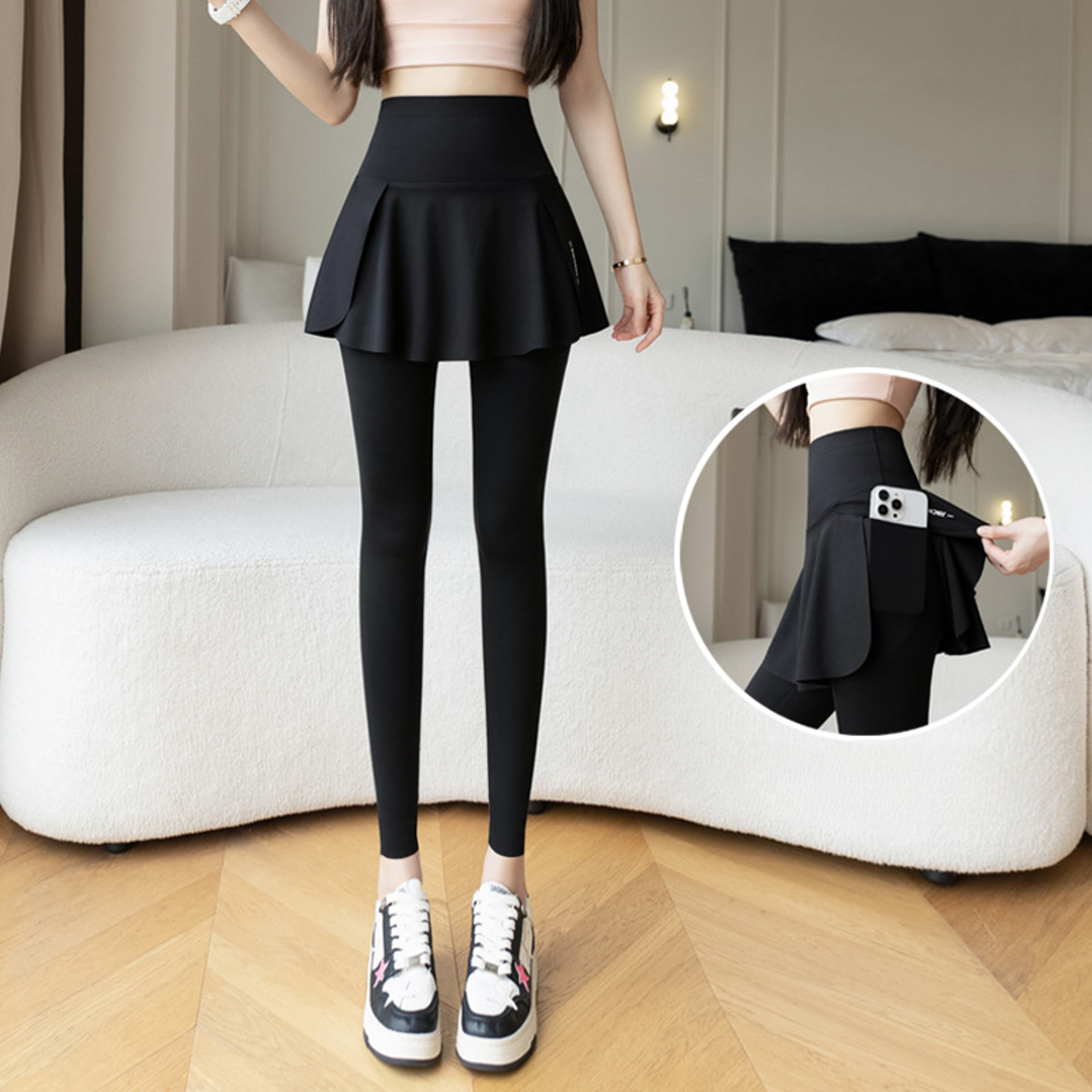Seamless Fitness Leggings High Waist With Pocket Women Fake Two Pieces Leggings Elastic Slim Fashio 2