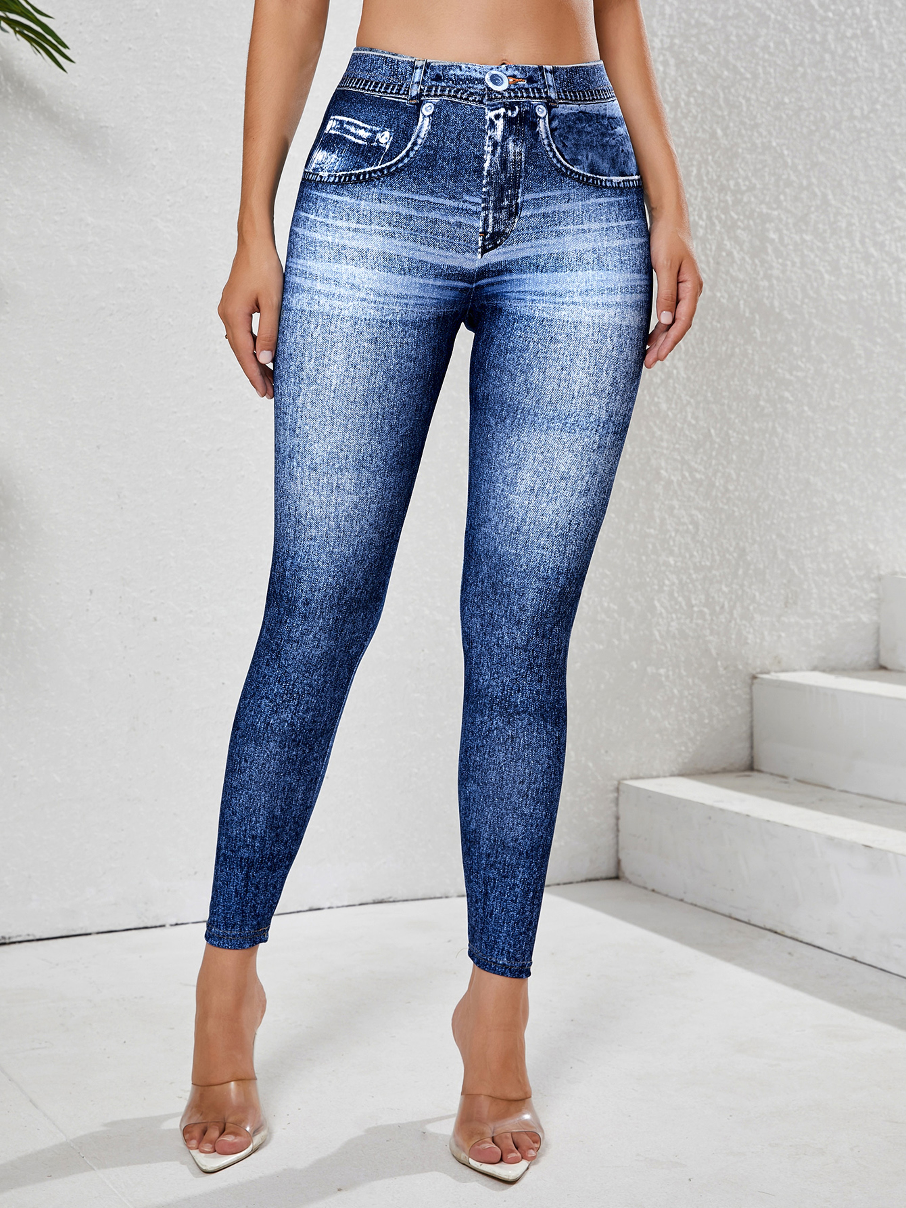 Women's High Stretchy Denim Leggings With Pockets, Comfortable Tummy Control, Yoga Pants for Fitness – view 3