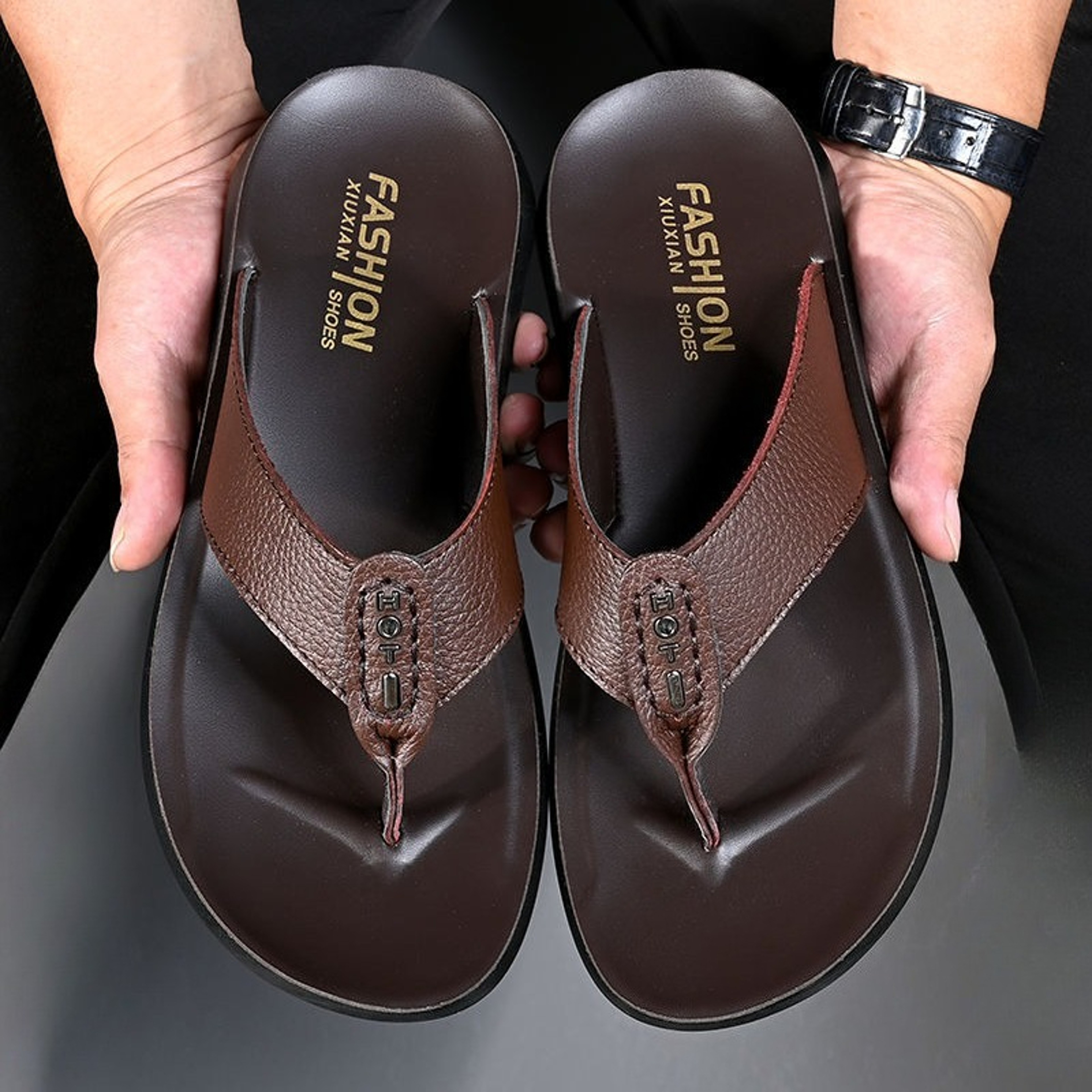 High Quality Genuine Leather Men Slippers, Hot Sale Summer Beach Sandals, Casual Men Shoes, Soft Soled Flip Flops – view 1