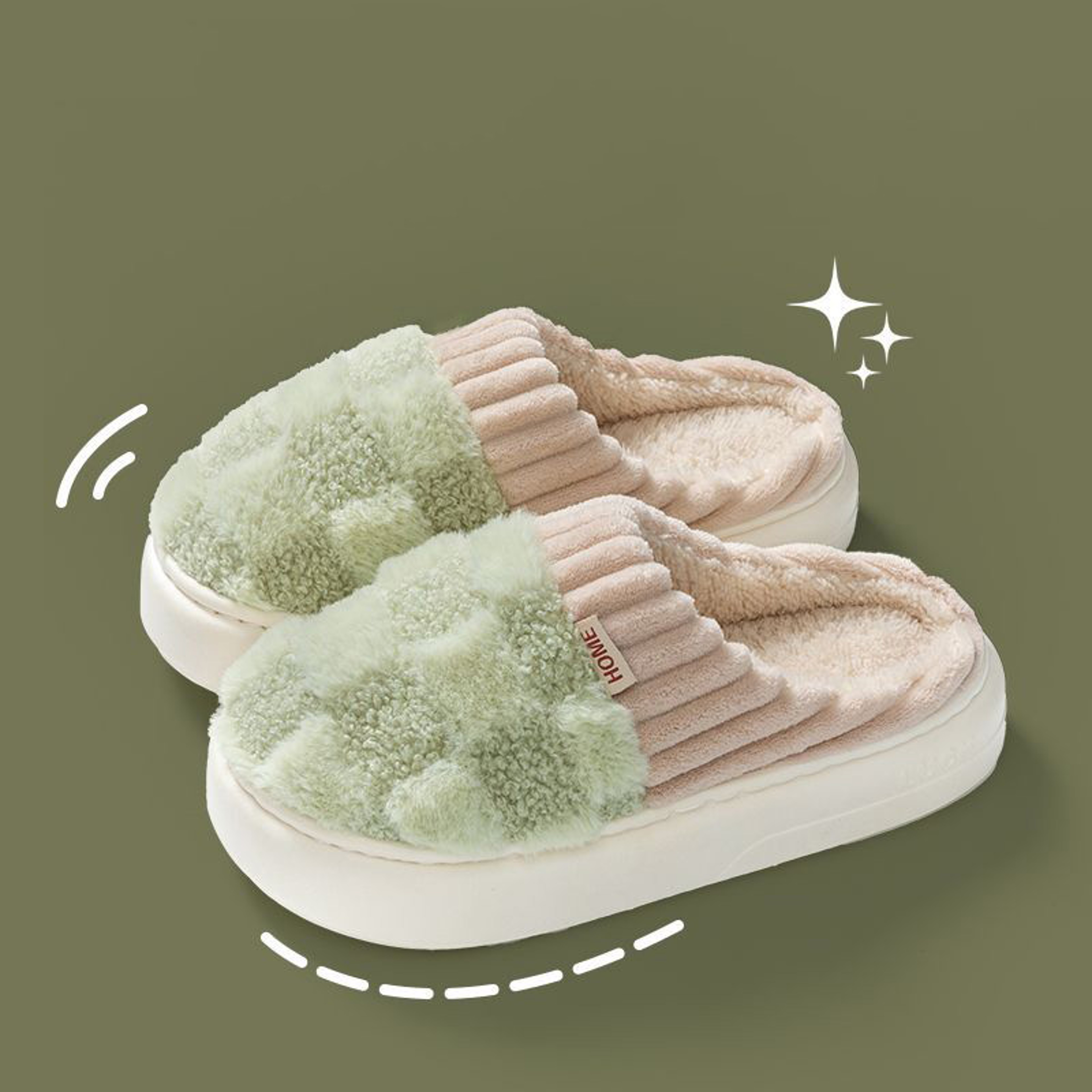 Warm Plaid Fluffy Slippers For Couples Fashion Winter Slides Soft Sole Flip Flops For Women 2