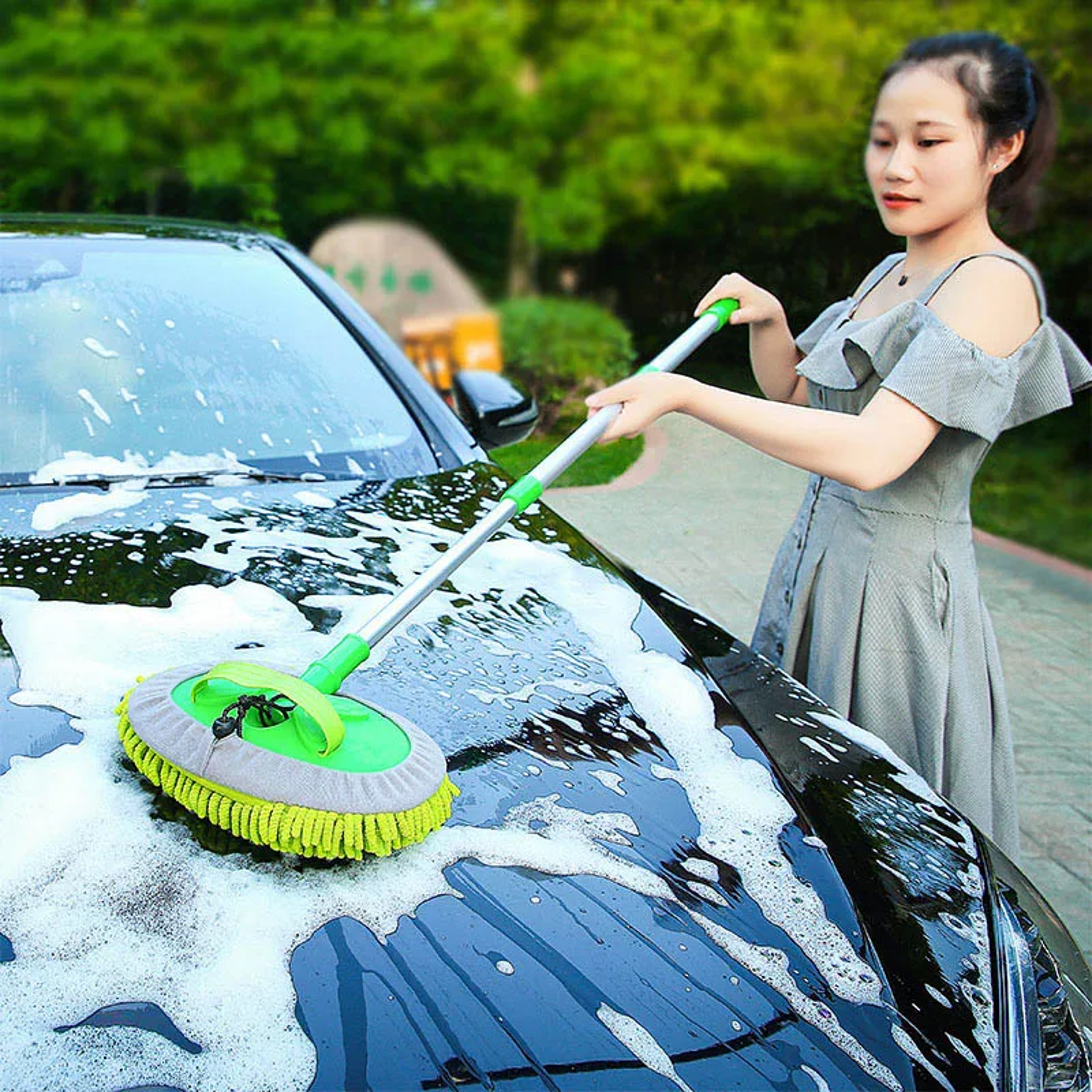 Telescopic Car Wash Mop Rotating Brush Head For Auto Supplies Roof  Window Cleaning Maintenance Acc 0