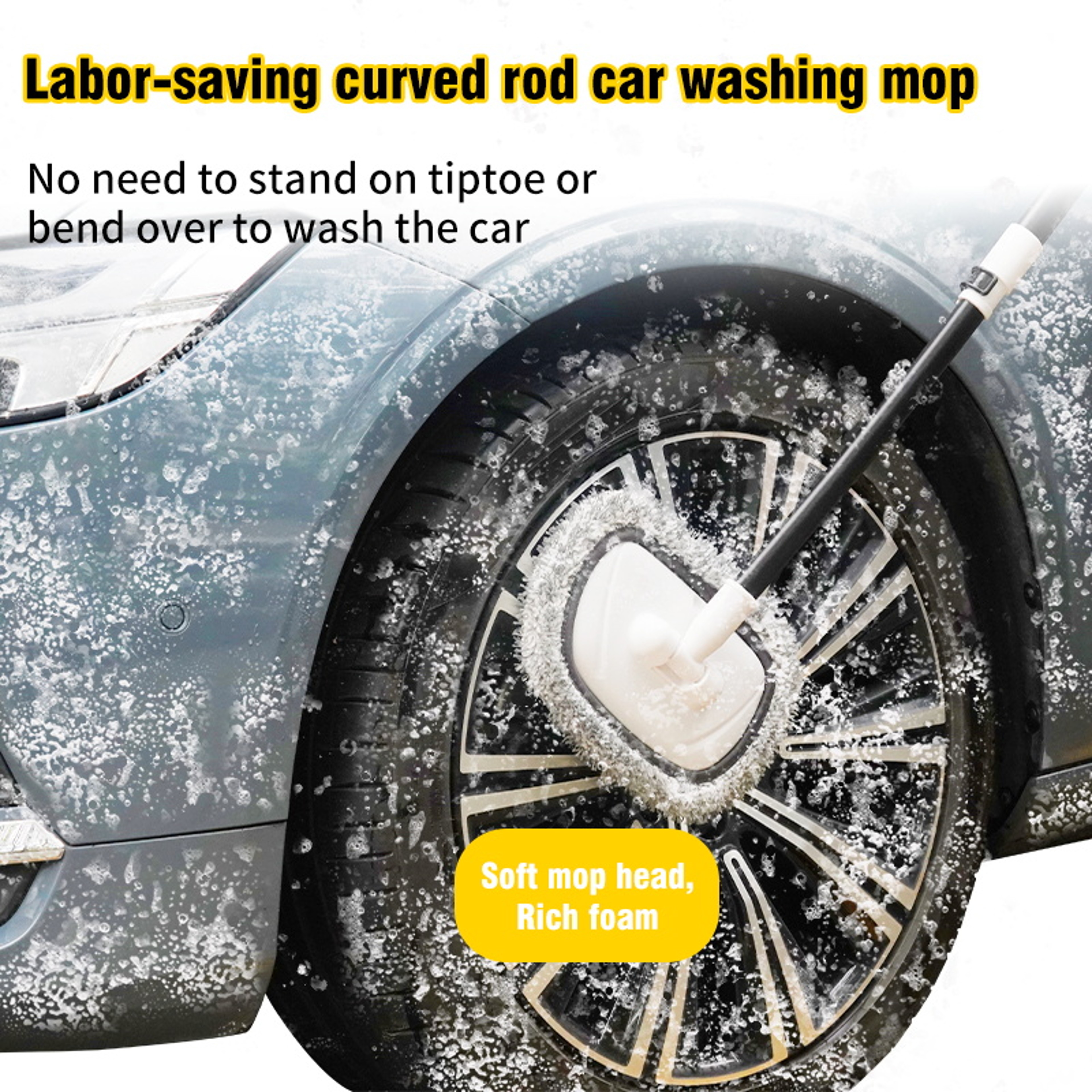 Bend Car Cleaning Brush Car Wash Brush 3Section Broom Telescoping Long Handle Cleaning Mop 3
