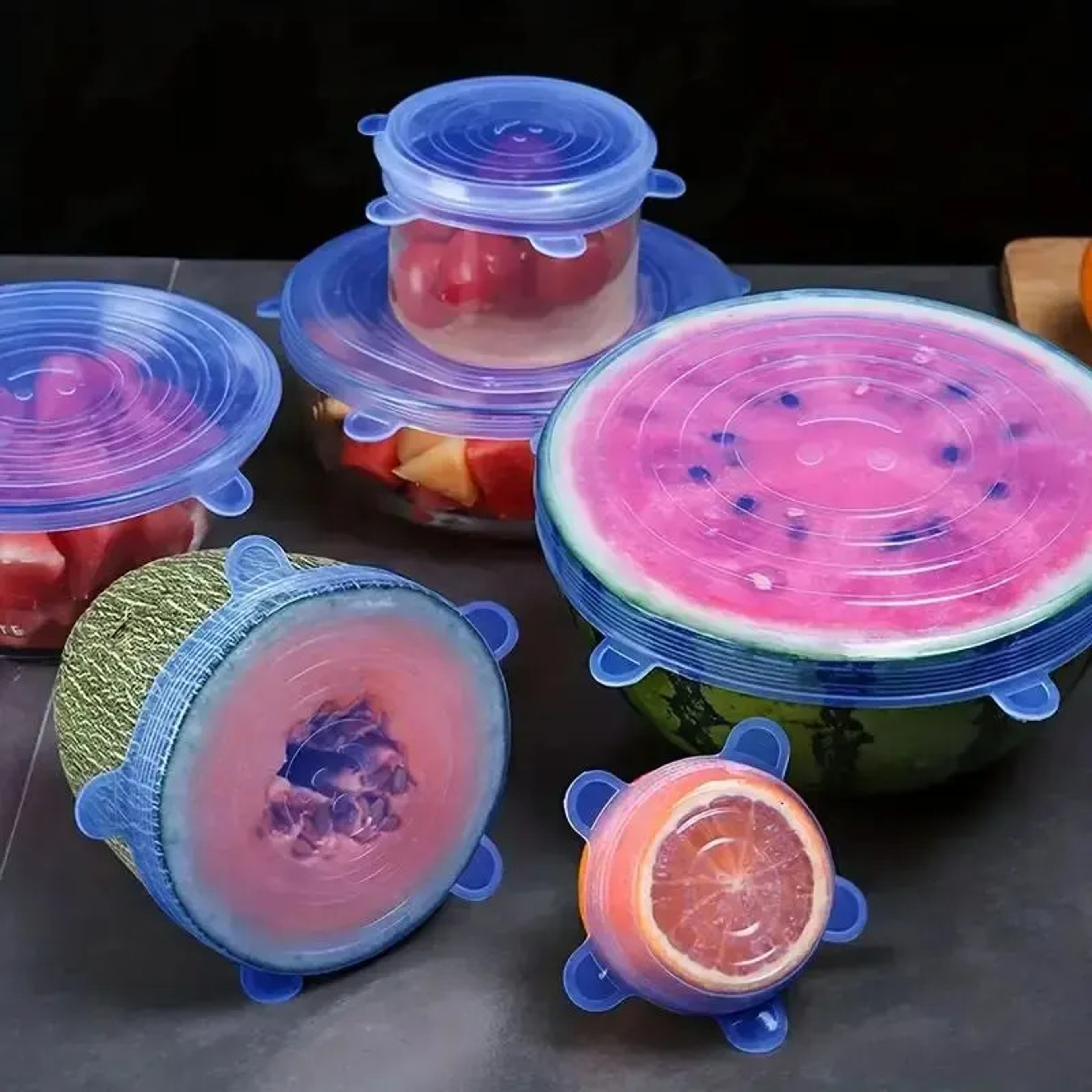 Reusable Silicone Stretch Lids For Food Bowls 6pcs Set Multifunctional FreshKeeping Cover For Fruit 0