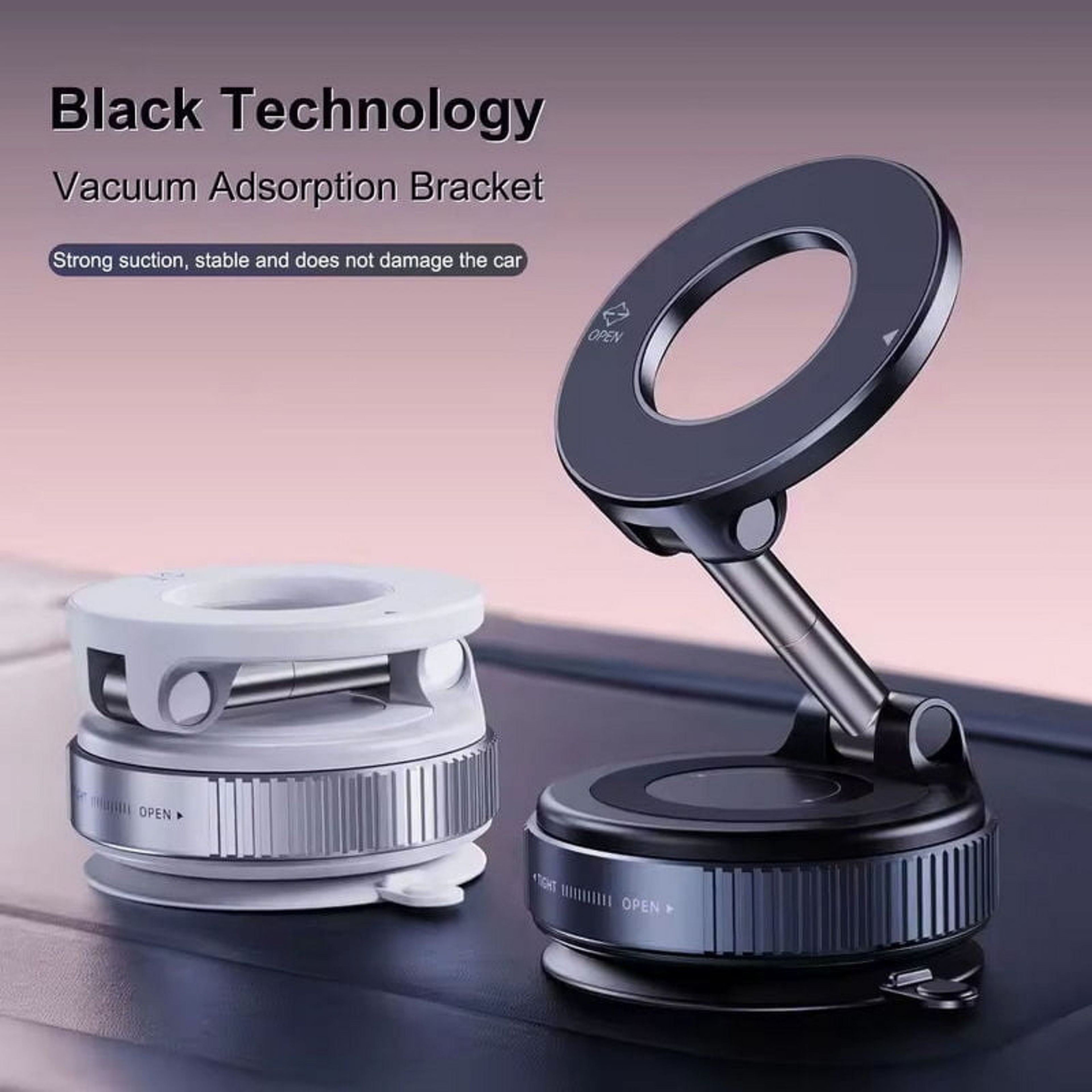 Magnetic Car Phone Holder Adjustable Vacuum Mount Foldable Design For Car Desk Bathroom 0