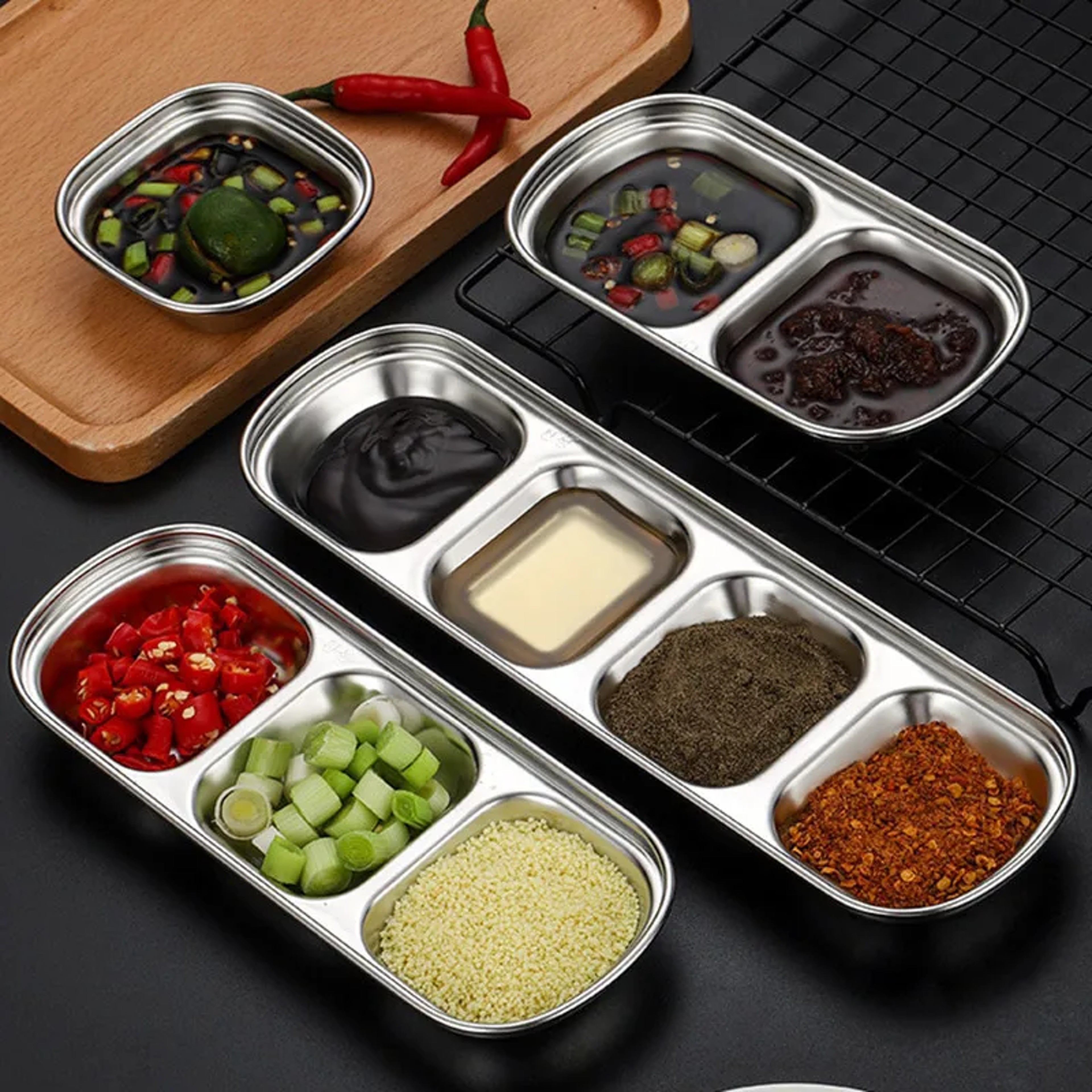Gold Stainless Steel Seasoning Dish Hot Pot Dipping Bowl Square Soy Sauce Dish Barbecue Snack Plate 6