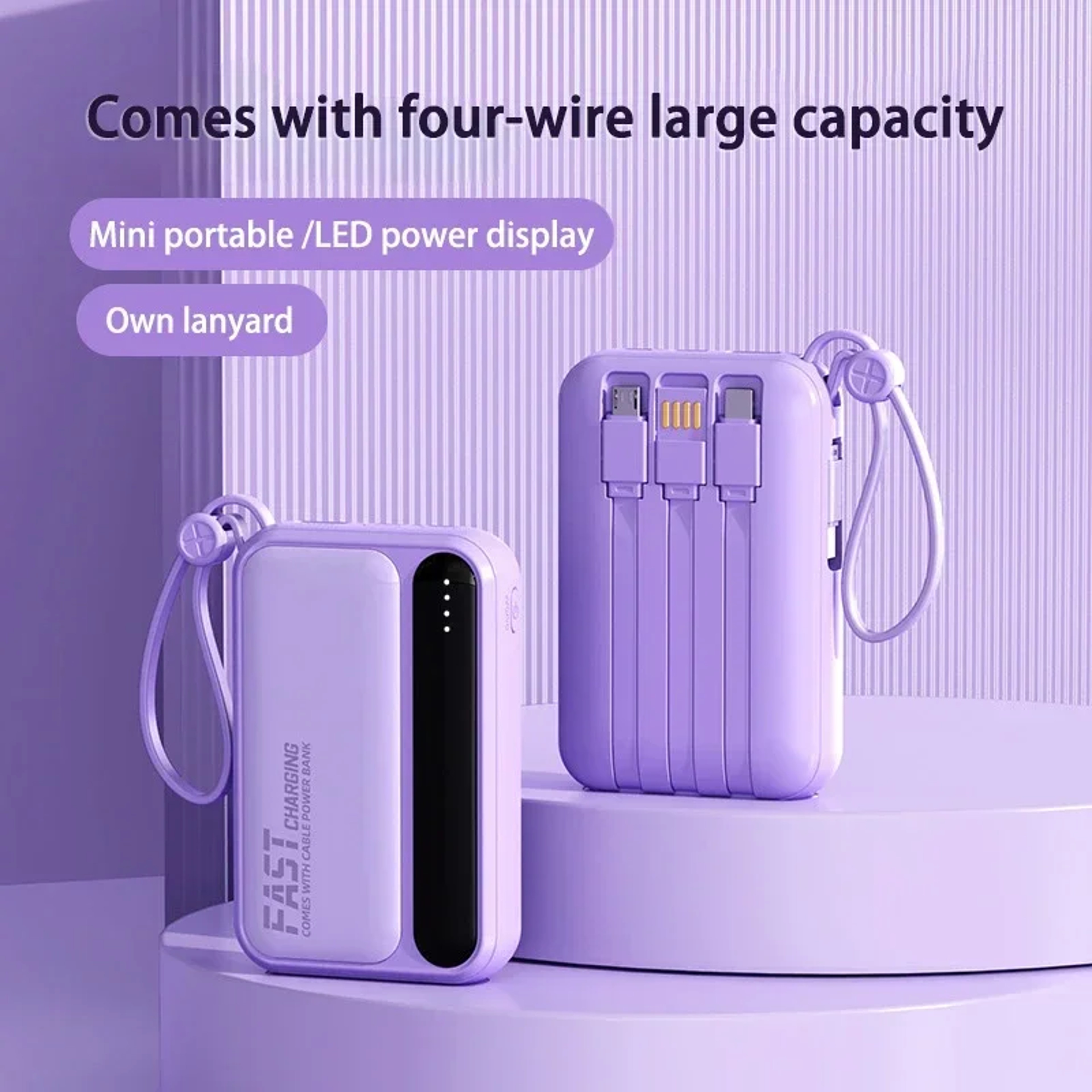 Portable Battery Power Bank  Large Capacity Built In Cables Intelligent Digital Display Light 1