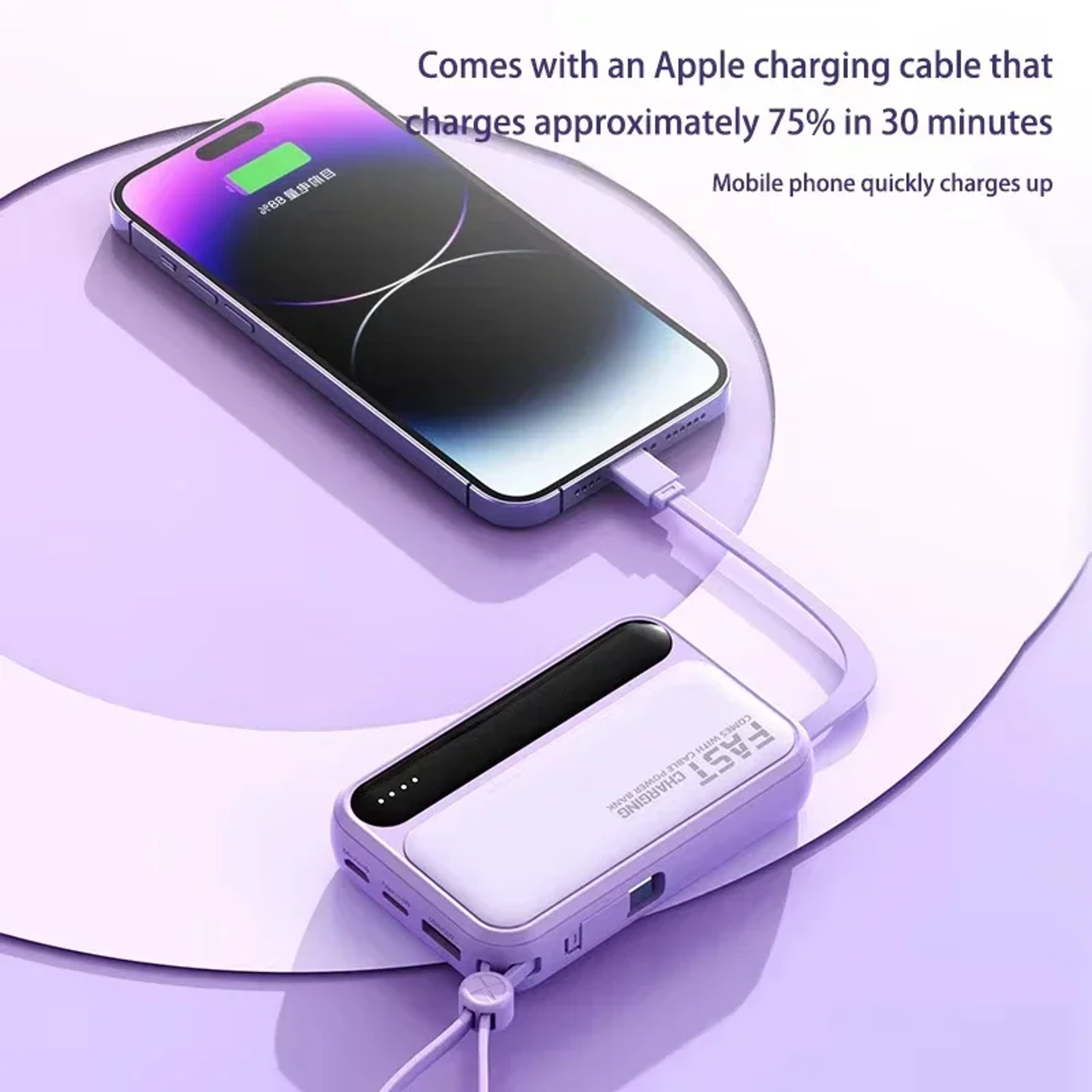 Portable Battery Power Bank  Large Capacity Built In Cables Intelligent Digital Display Light 2