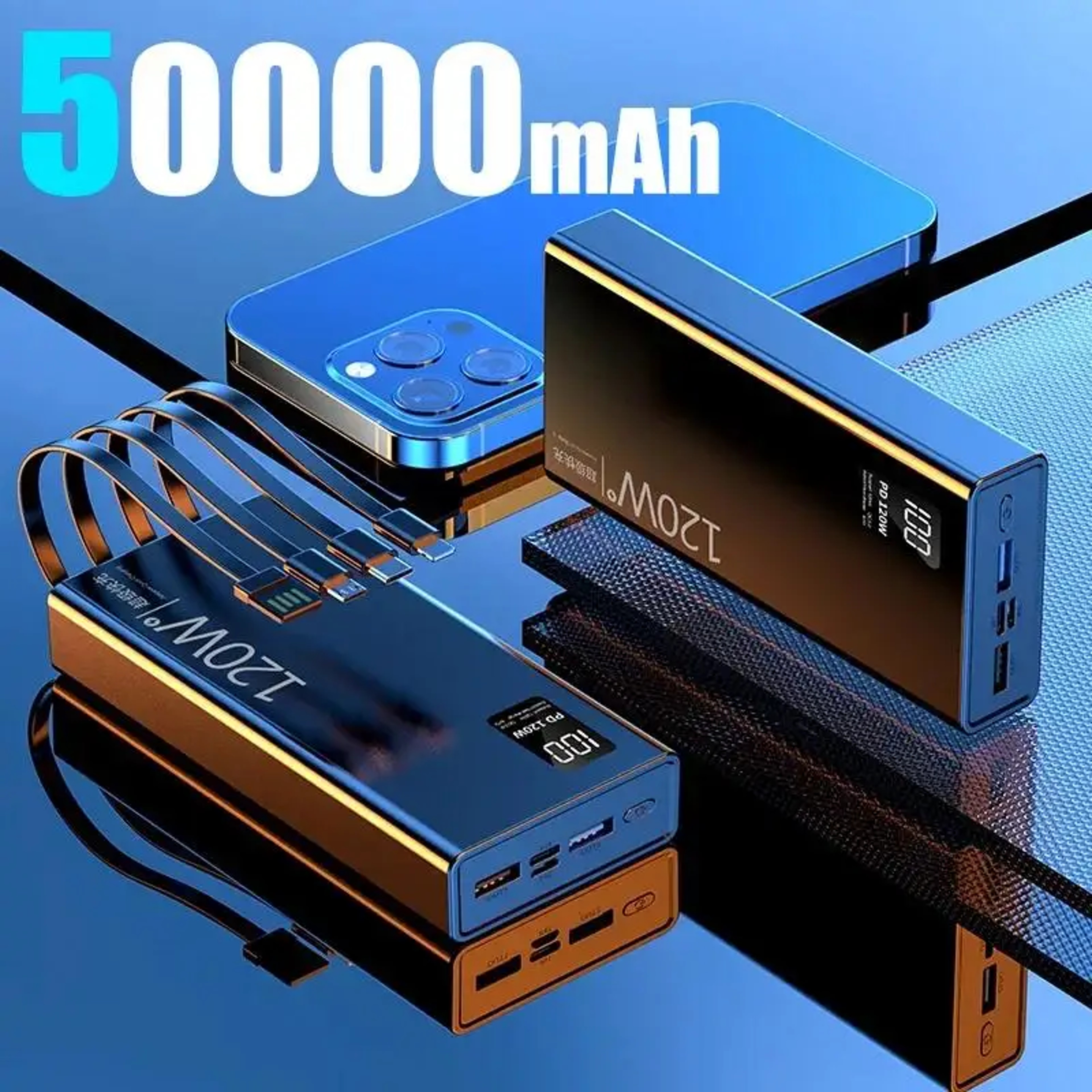 High Capacity Power Bank Portable Fast Charger Charging Cables For IPhone Samsung And Other Devices 4