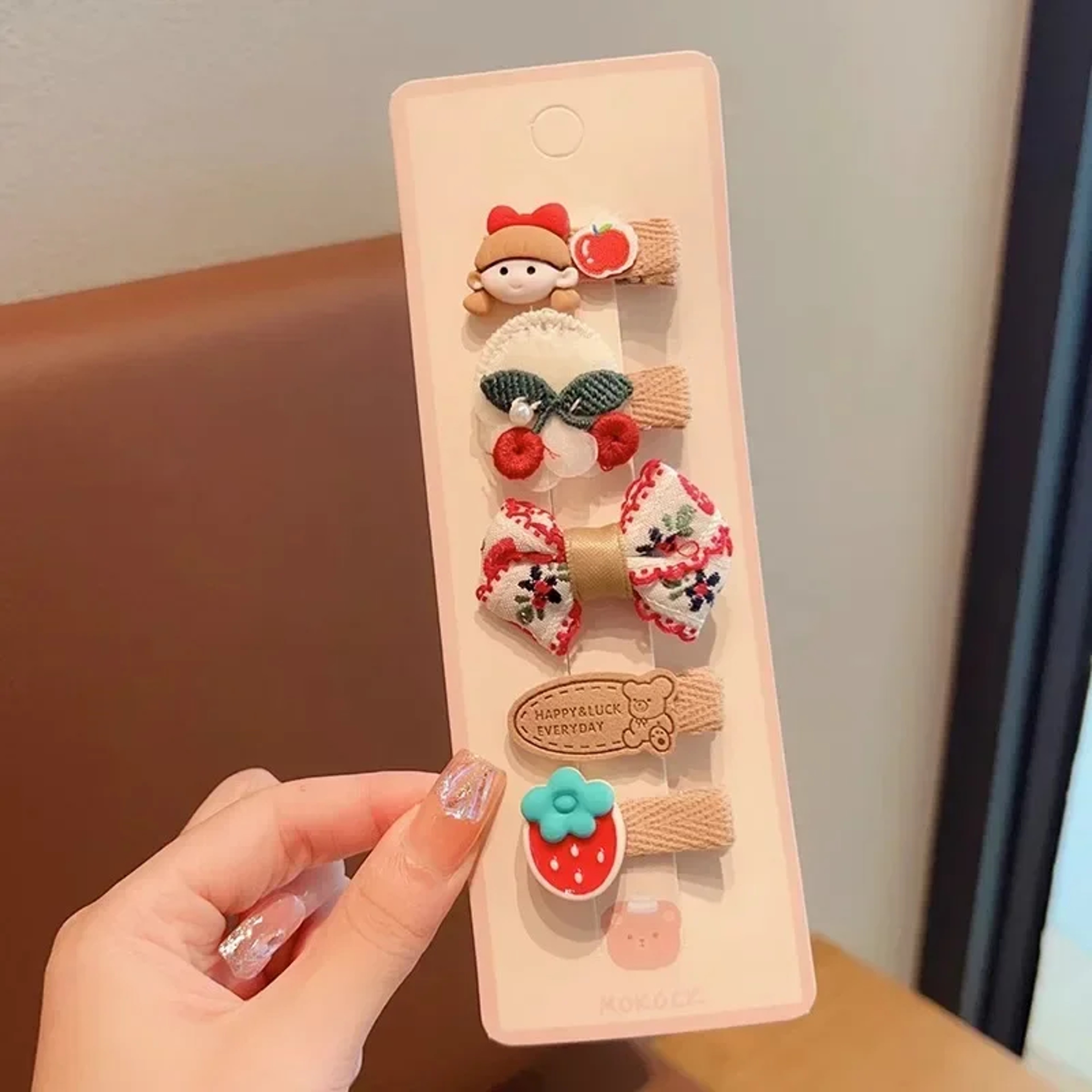 Baby Girl Hair Clips Korean Cute Fashion Cartoon Bear Bowknot Pin Milk Coffee Color Toddler Kids He 8
