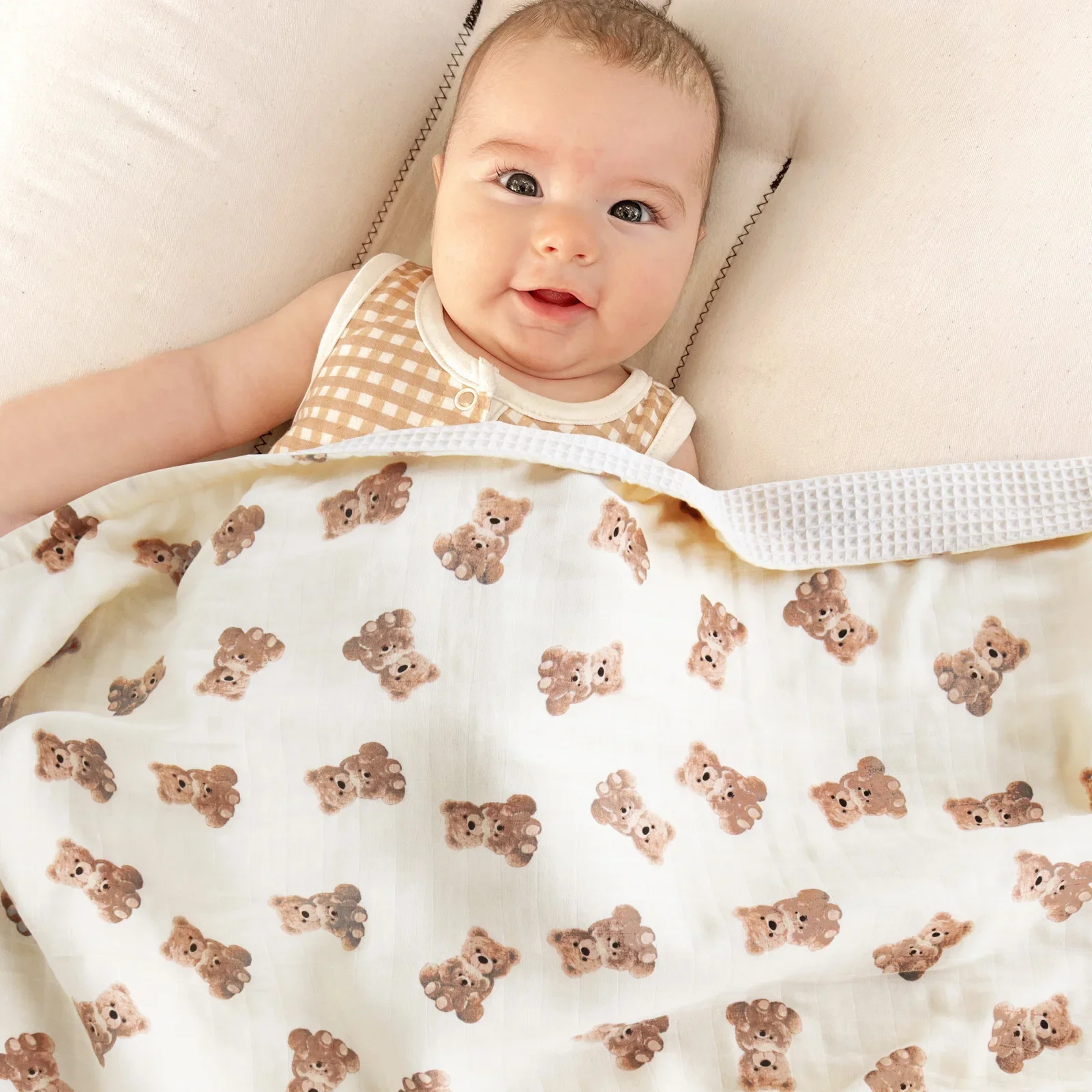 Bamboo Cotton Muslin Swaddle Wrap Blanket Waffle Printed Baby Blanket For Newborn 1