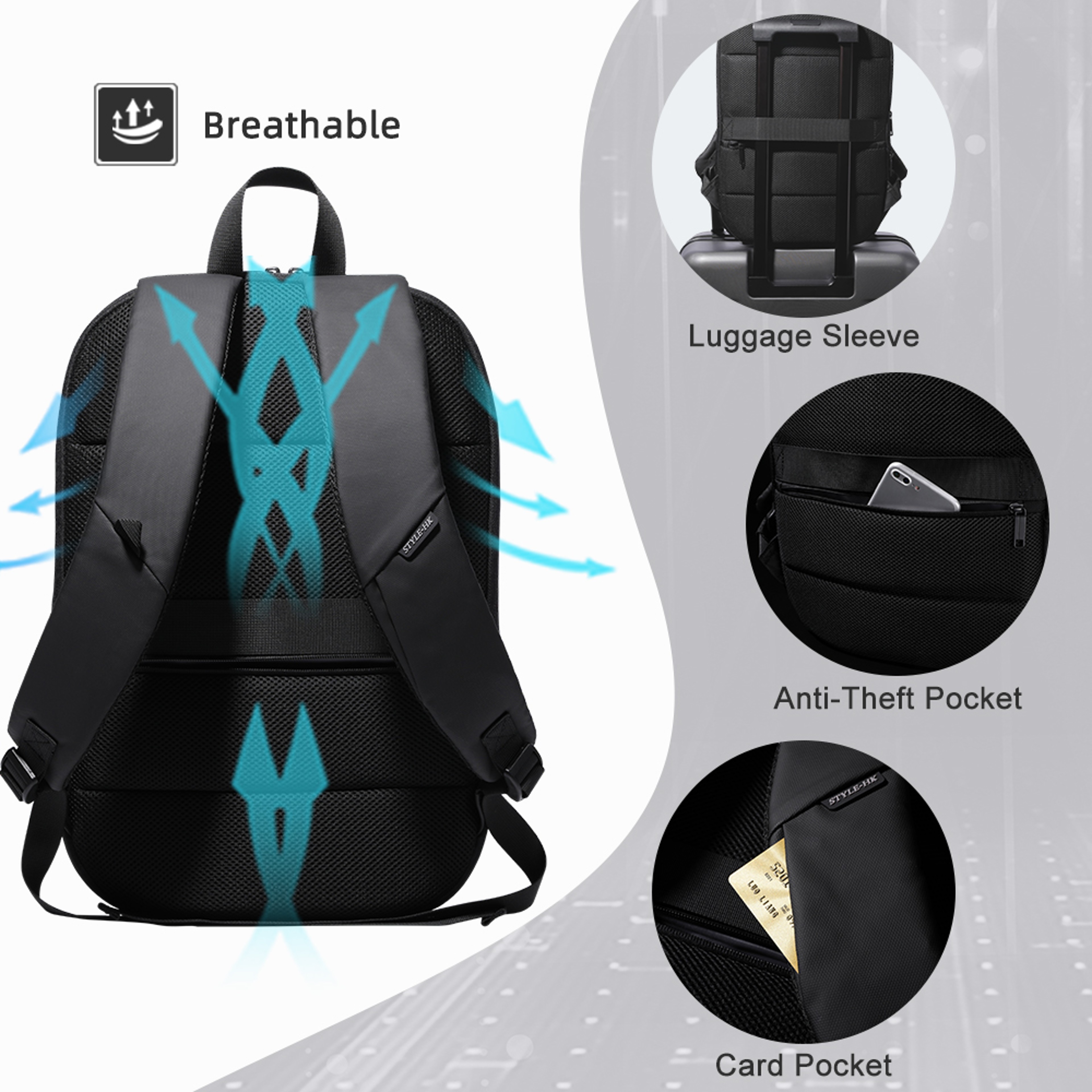 Waterproof Mens Business Backpack Travel Laptop Bag Expandable USB Charging Multifunctional Backpac 3