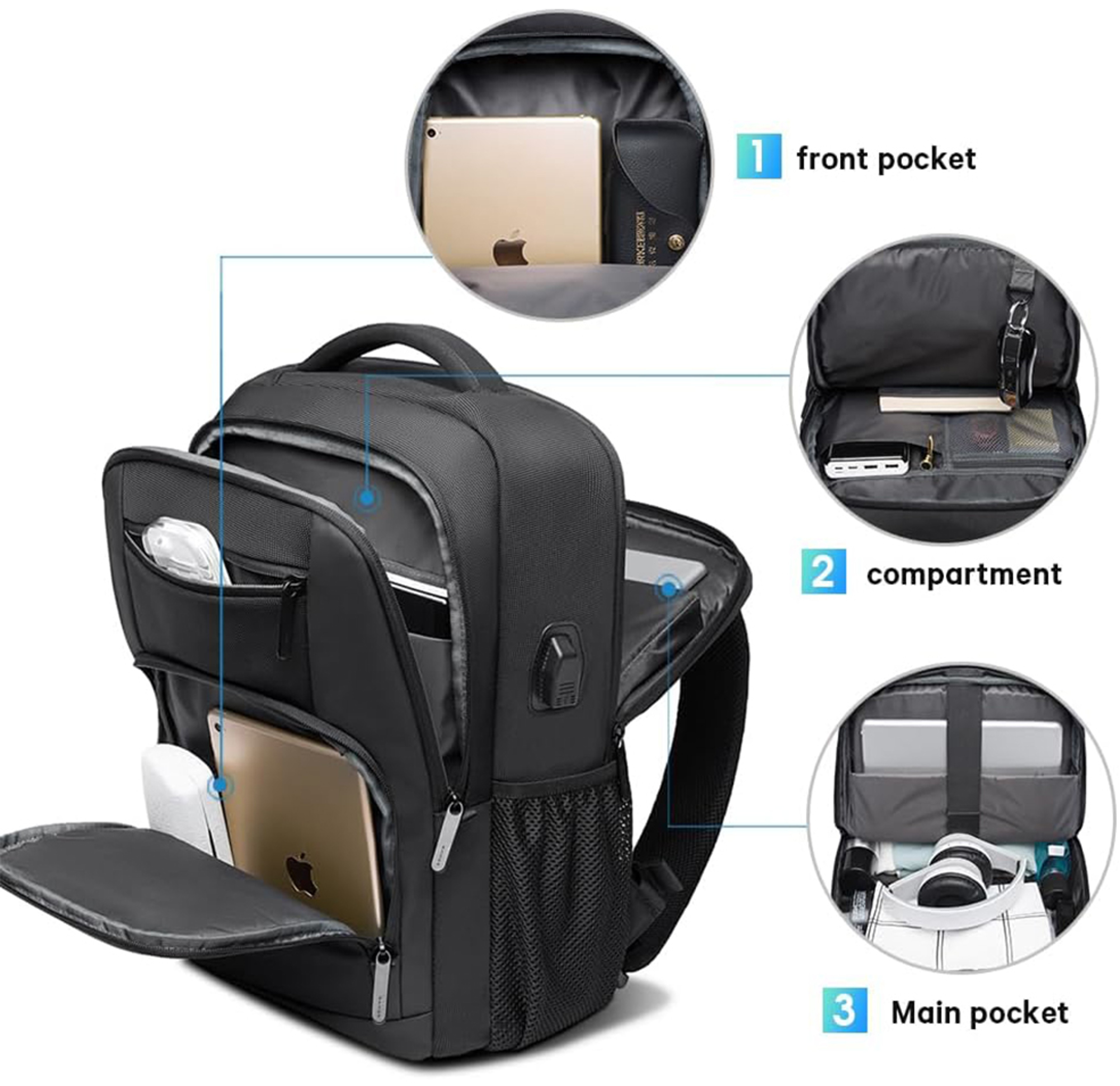 Waterproof Travel Backpack With USB Charging Port Laptop Backpack For Men And Women Teen School Bag 4