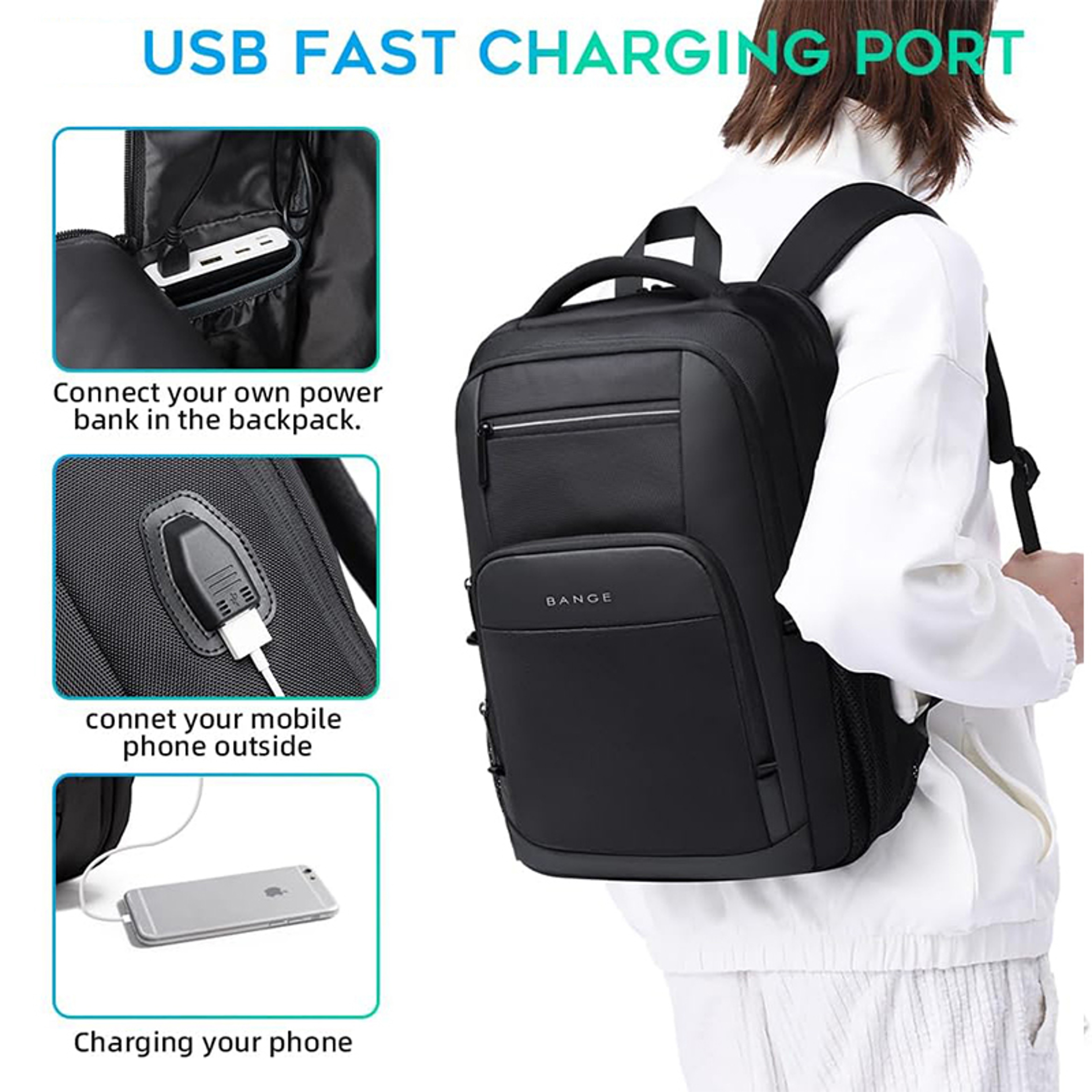 Waterproof Travel Backpack With USB Charging Port Laptop Backpack For Men And Women Teen School Bag 7