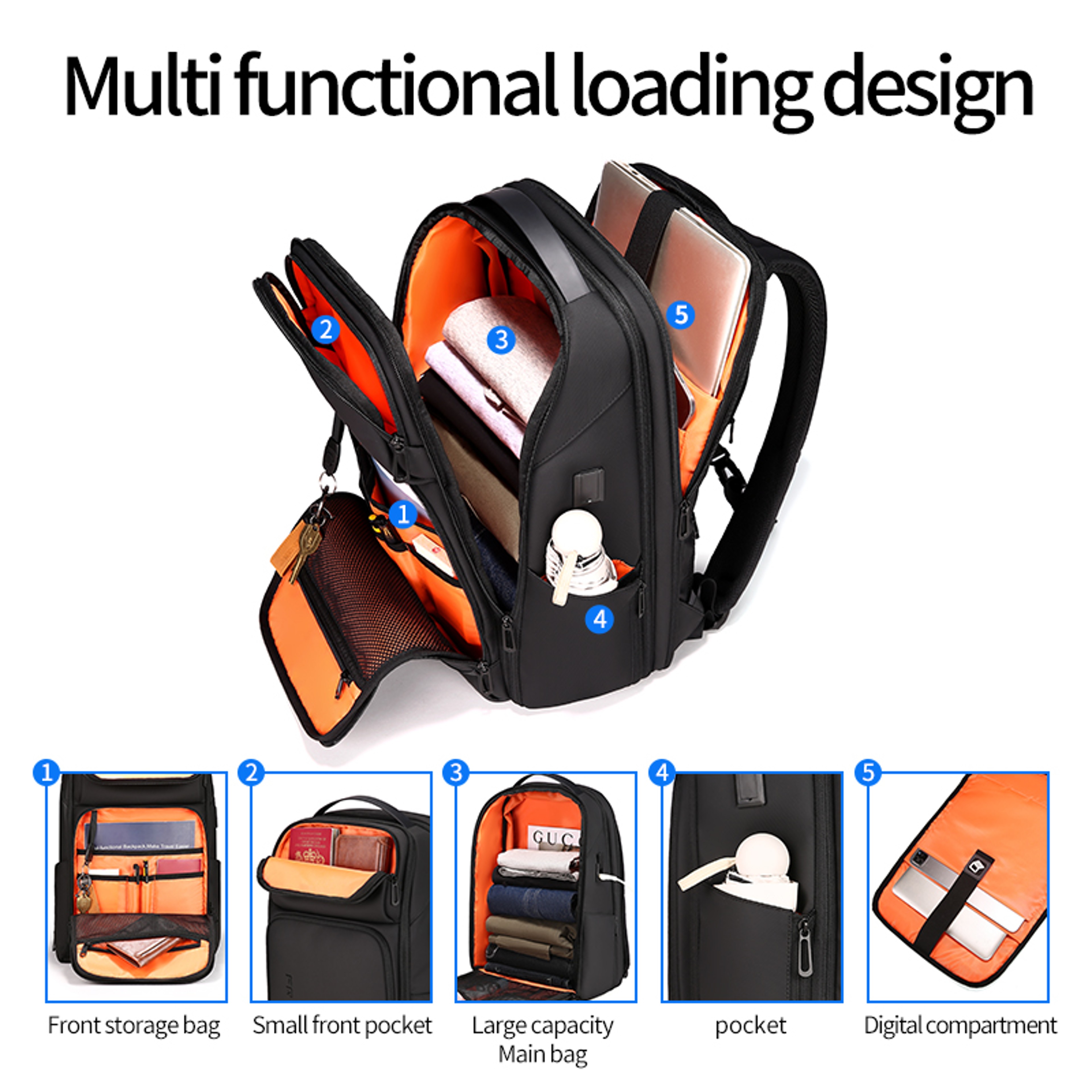 USB Charging Backpack For Men Waterproof Business Backpack Laptop Fit Travel Backpack Large Capacit 5