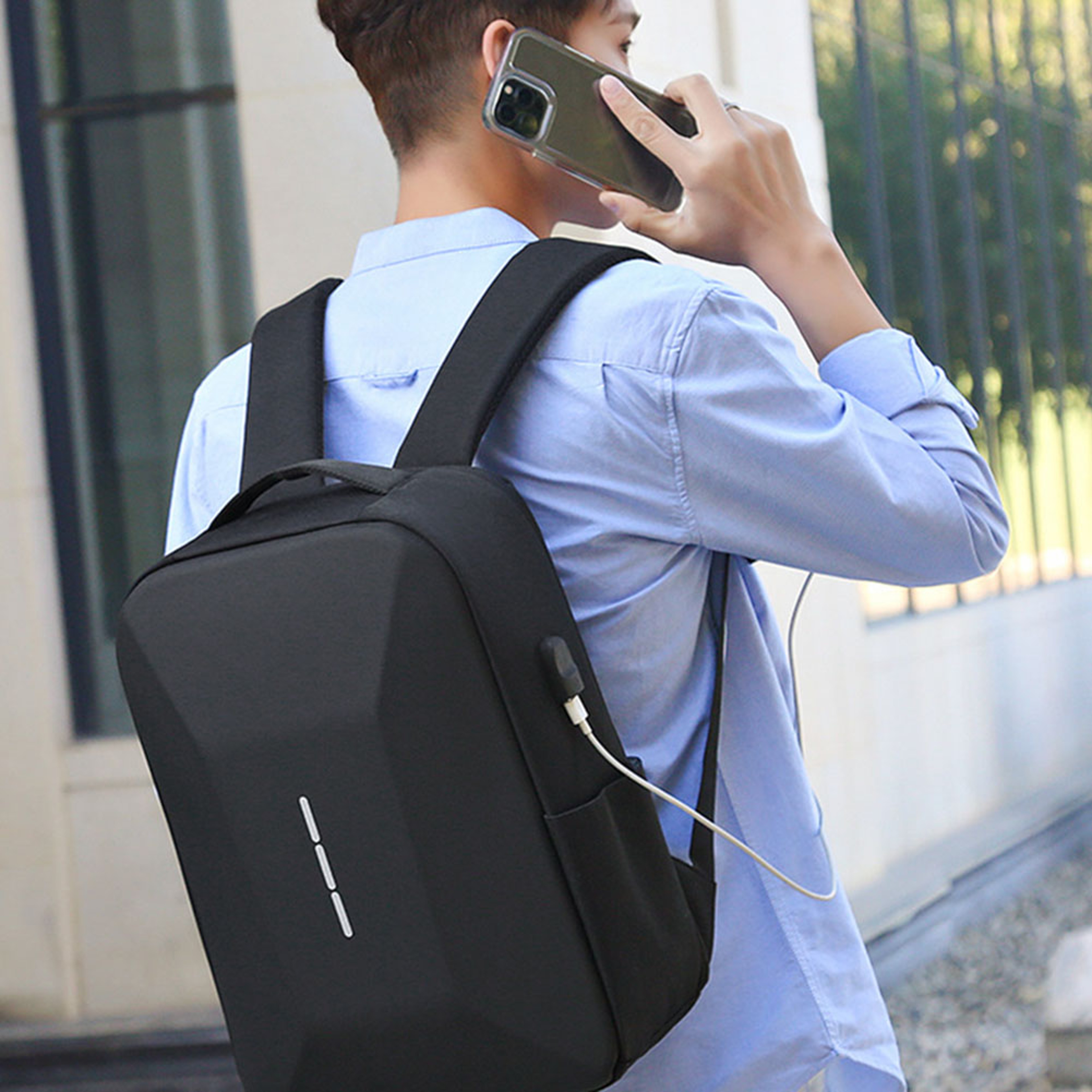 Mens Large Capacity Casual Backpack Waterproof Zipper Daypack Secure Password Lock  USB Charging Po 0