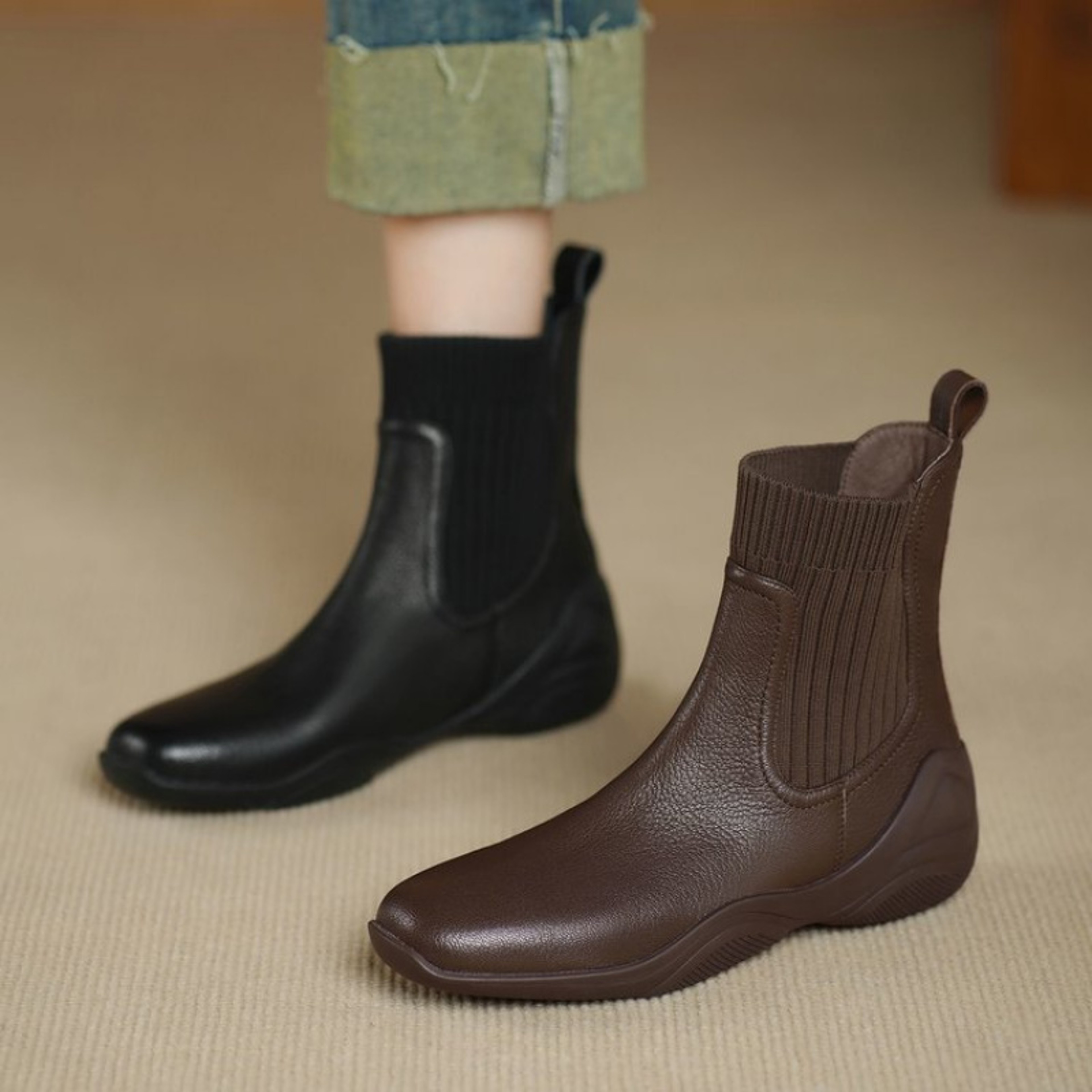 Stretch Sock Boots for Autumn/Winter, Comfortable Women's Soft Leather Chelsea Boots, Fashion Boots with Flexible Sole – view 2