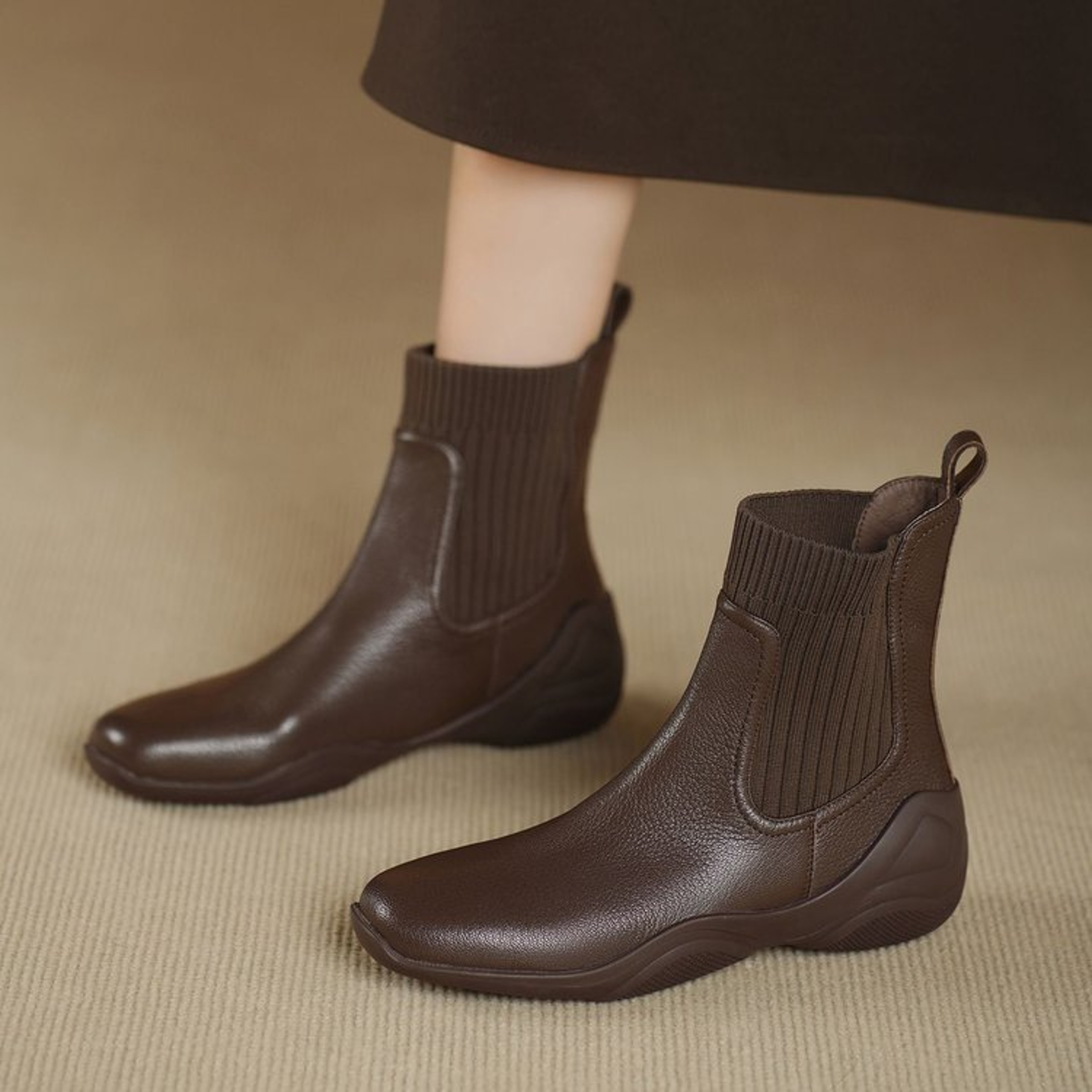 Stretch Sock Boots for Autumn/Winter, Comfortable Women's Soft Leather Chelsea Boots, Fashion Boots with Flexible Sole – view 9