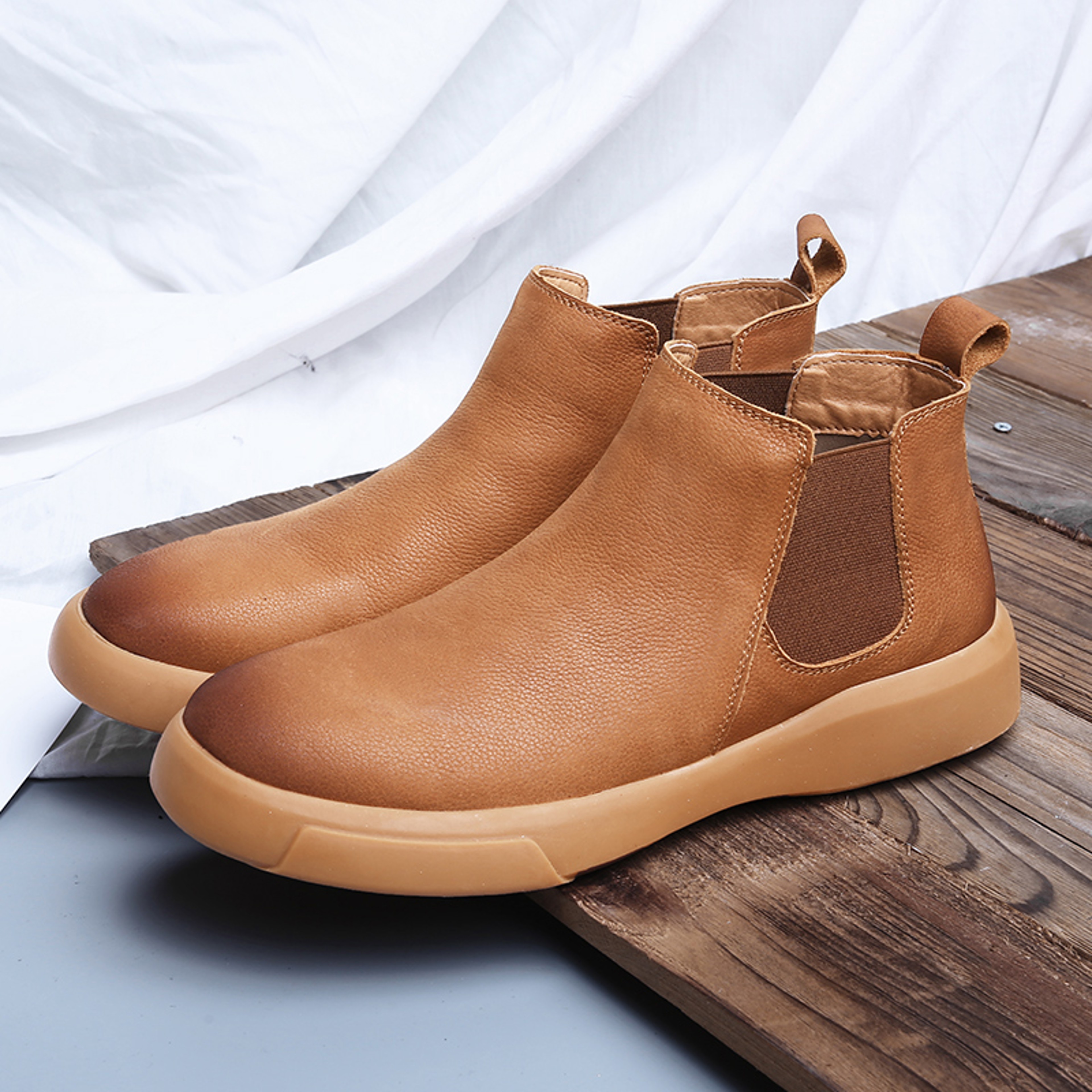 Men Winter Leather Ankle Boots With Fur NoSlip High Top Chelsea Boots Casual Work Shoes For Outdoor 0