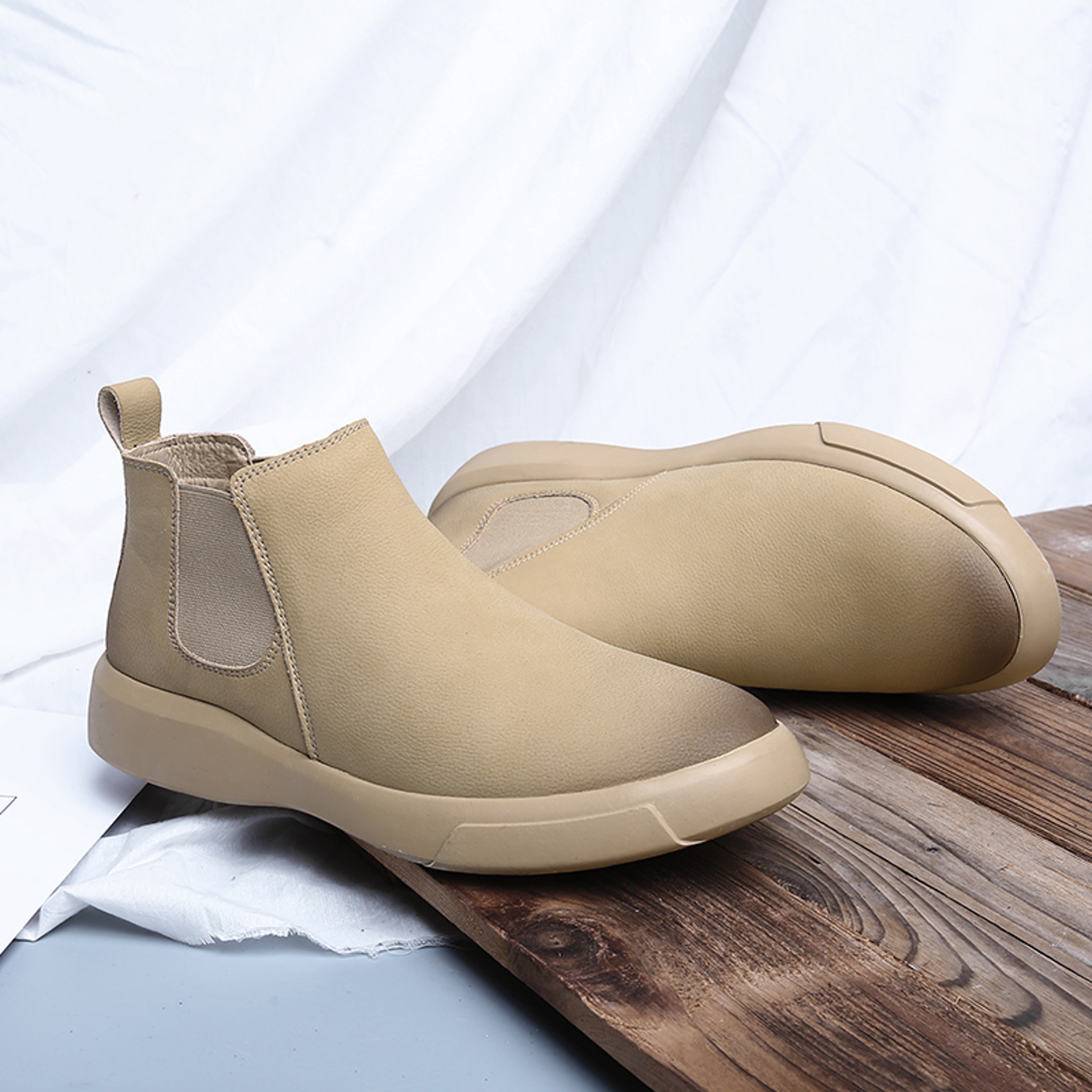 Men Winter Leather Ankle Boots With Fur NoSlip High Top Chelsea Boots Casual Work Shoes For Outdoor 8