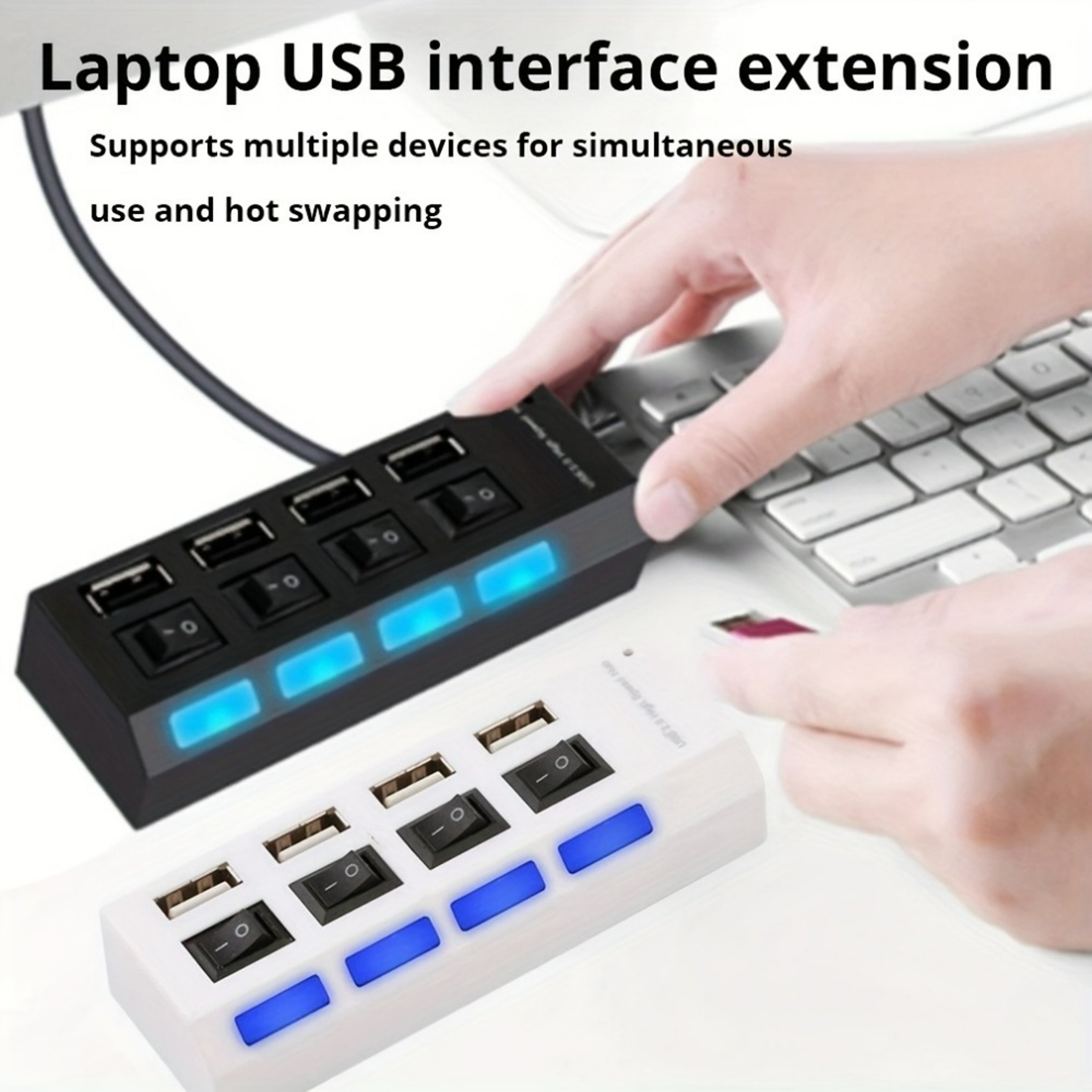 Power Adapter With ONOFF Switch USB Hub Splitter Multiple Expander HUB For PC Laptop MacBook 4