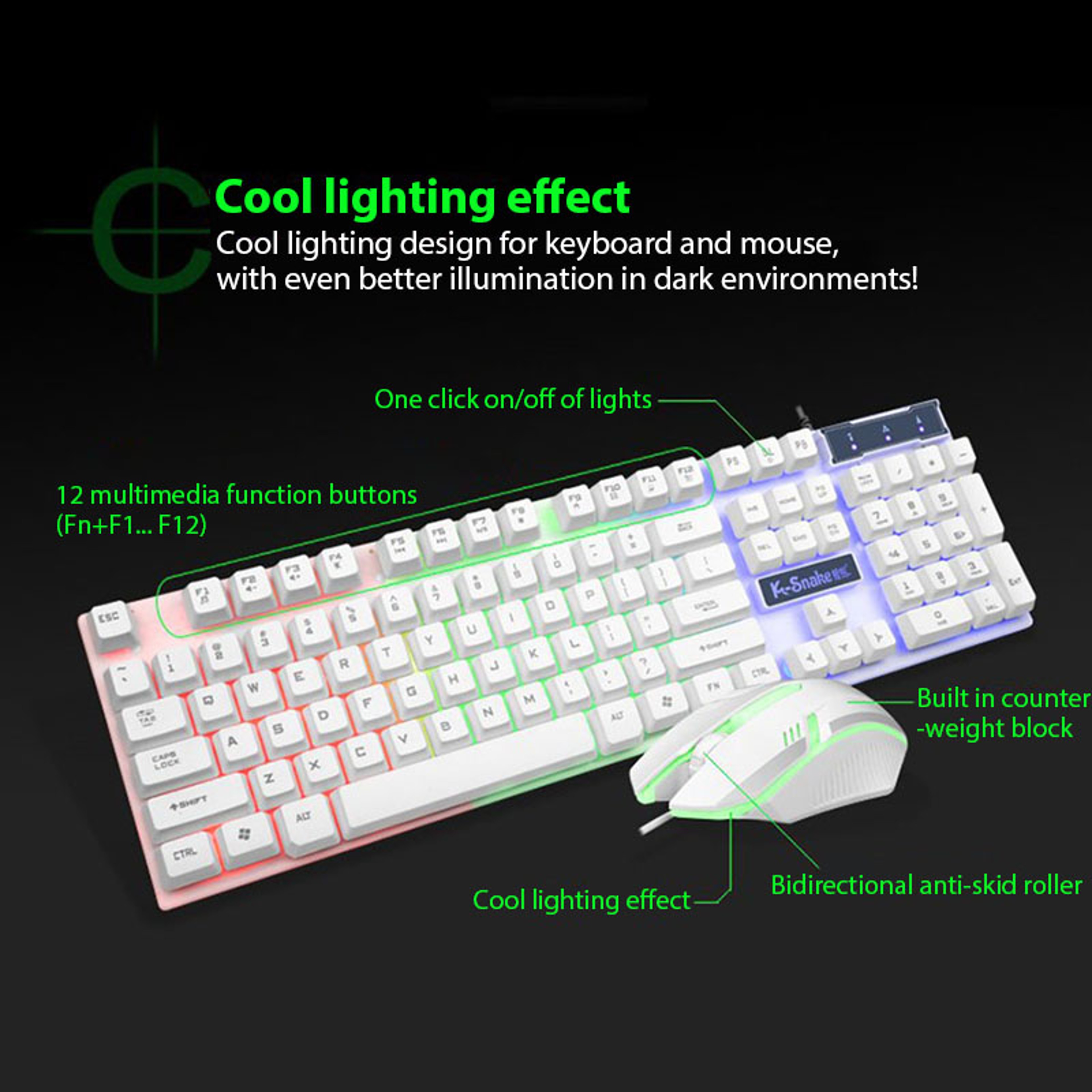 KM320 Keyboard And Mouse Set Waterproof Luminous Game Backlit Keyboard 4
