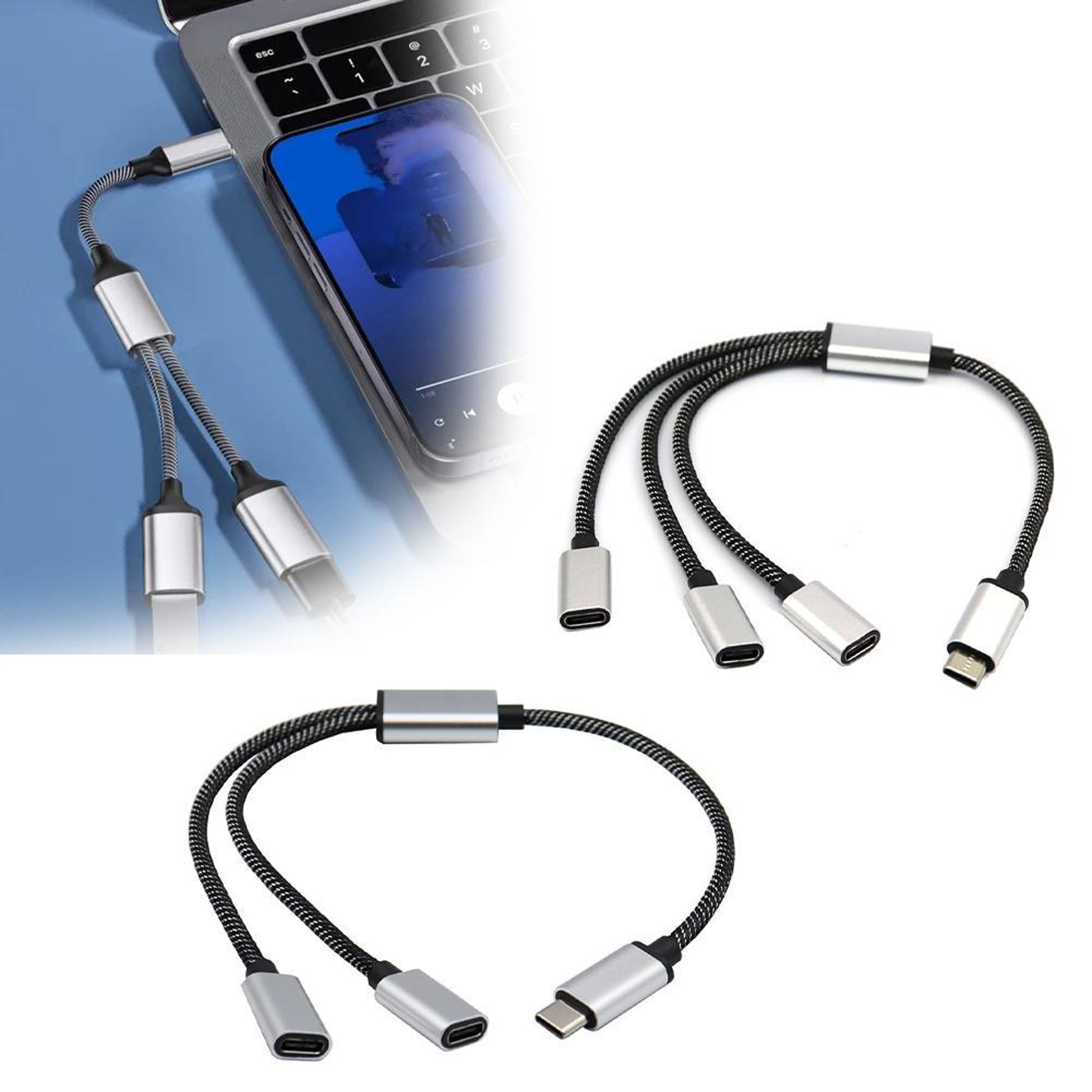 TypeC Hub One To Two Type C Splitter For Mobile Phone Tablet Computer PC Accessories For Easy Data  4