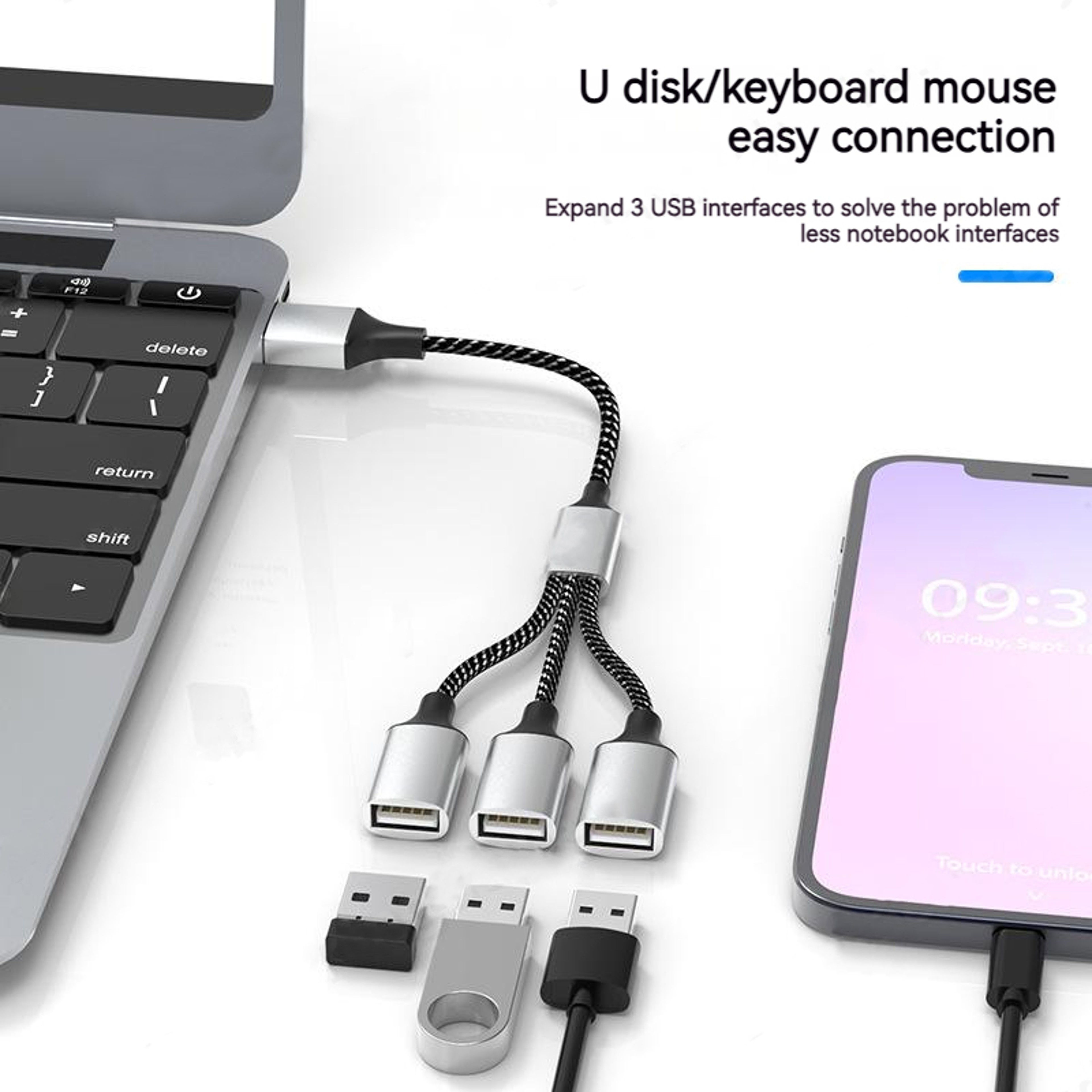 USB Cable Splitter HUB Phone Charger Power Adapter OTG Expander Docking For Laptop Computer And Dev