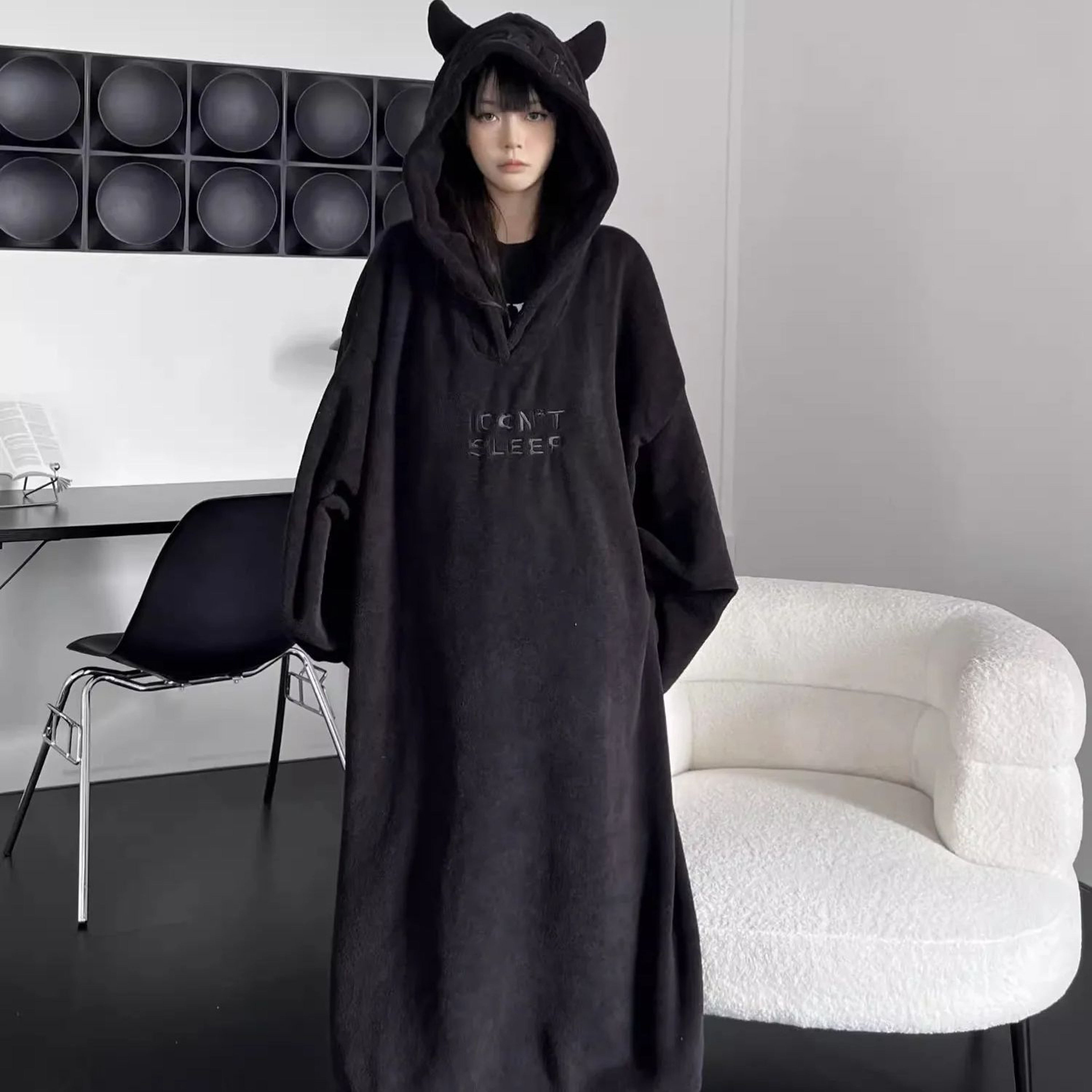 Oversized Hooded Dress Thickened Padded Pajamas Solid Color Homewear Fall And Winter OnePiece Sleep 5