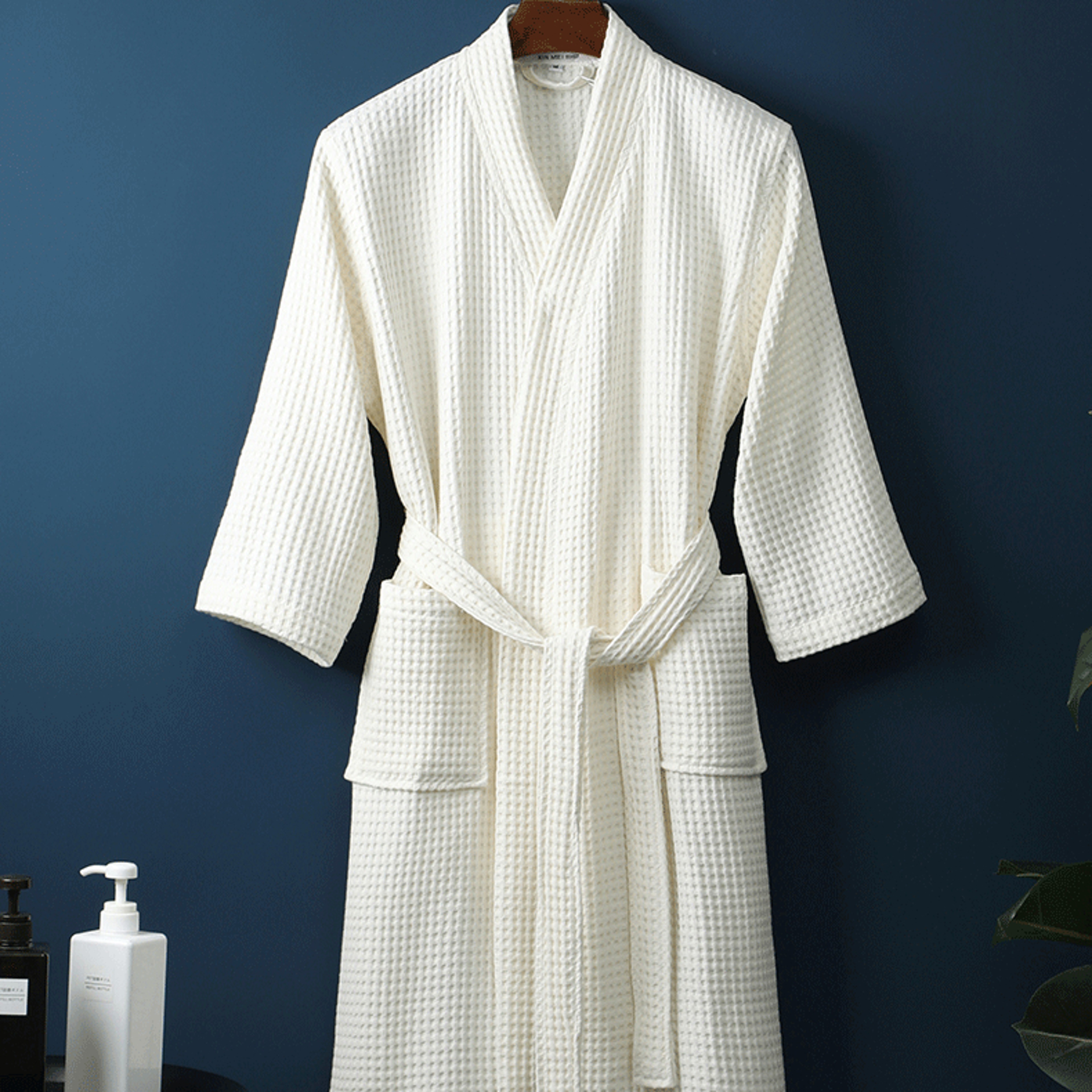 Adult Cotton Waffle Kimono Robe Yukata Gown With Pocket Casual Loose Bathrobe Loungewear Sleepwear  3