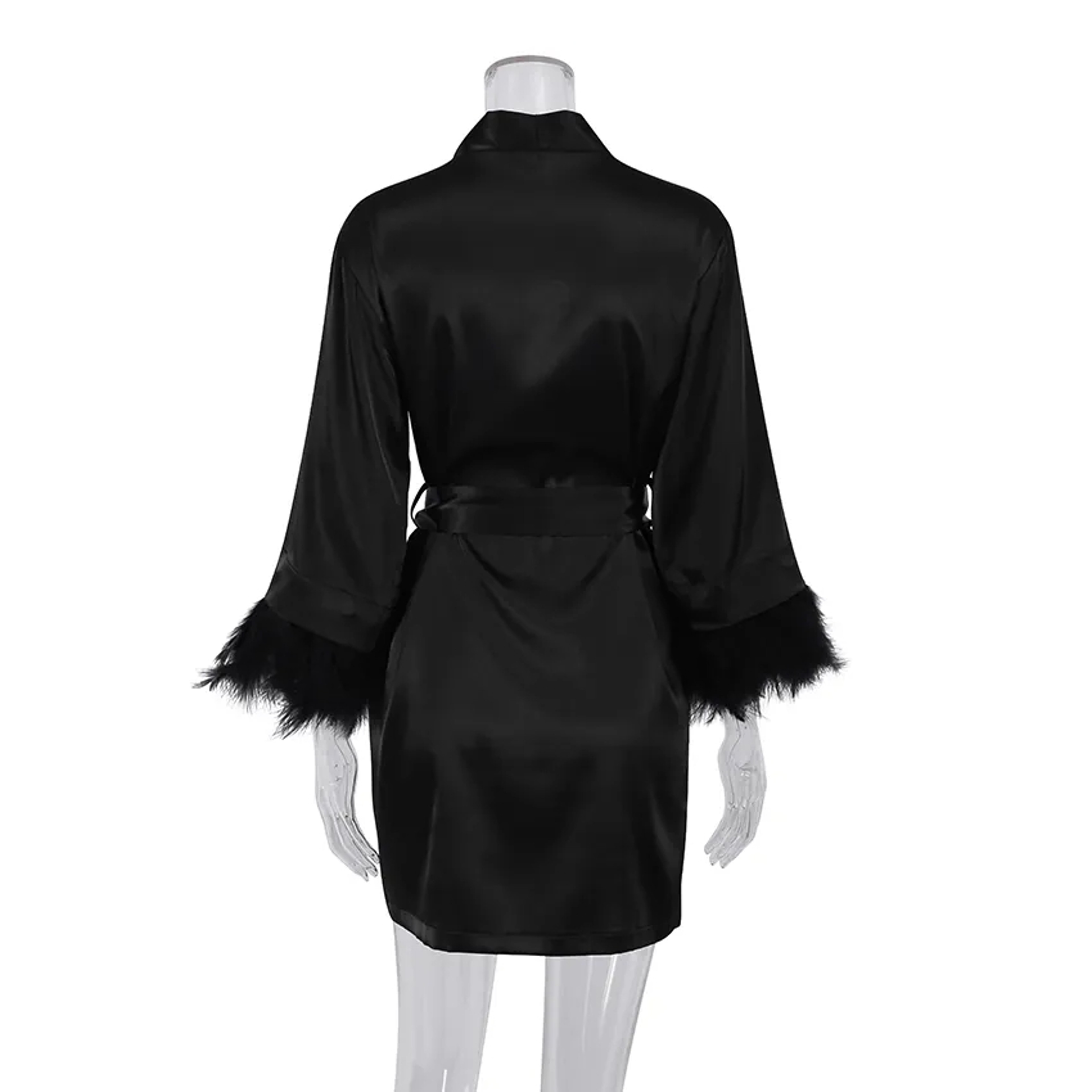 Satin Robe For Women White Feather Robe With Fur Full Sleeves Sleepwear Bride Robe Gown Dress Bathr 5