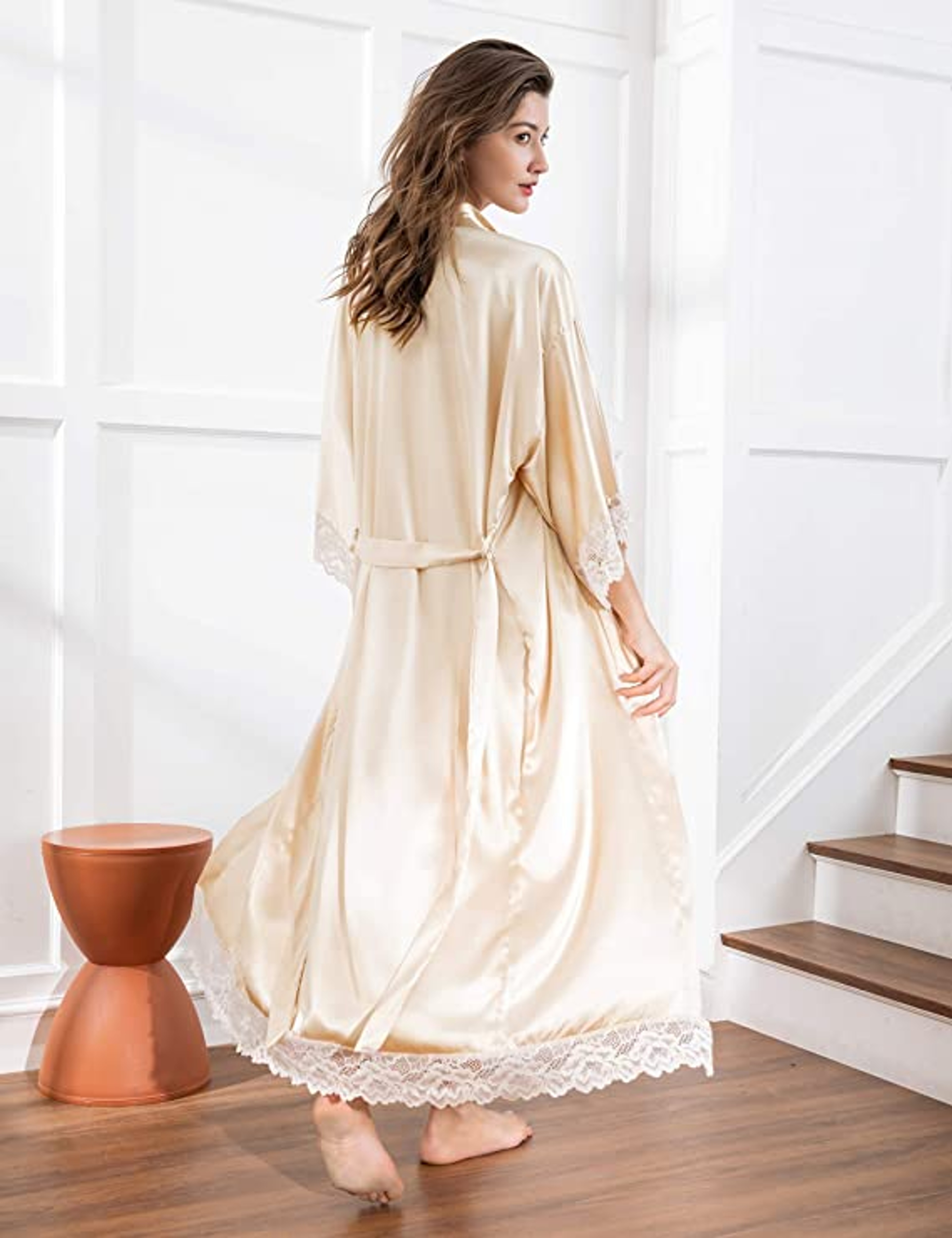 Bridesmaid Bride Robes New Silk Satin Lace Robes Wedding Long Robe Womens Bathrobe 0