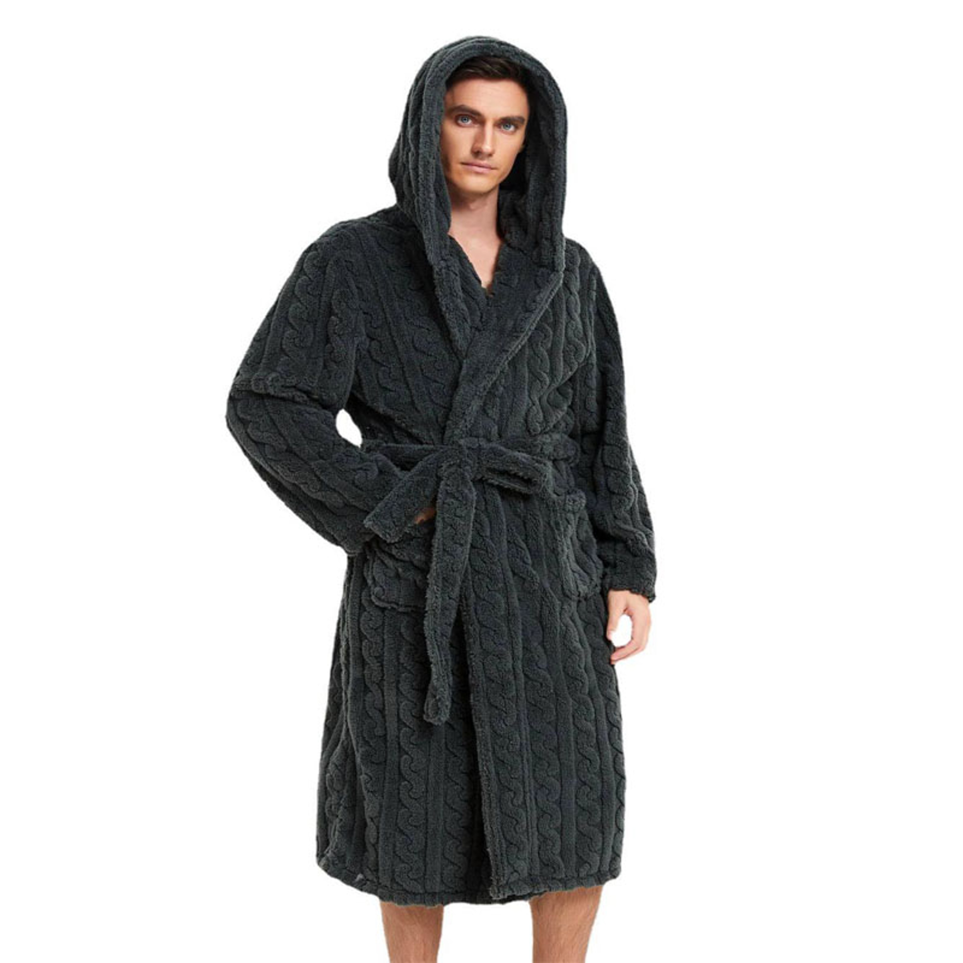 Mens Warm Robe Pajamas For Fall And Winter Couple Robe Shu Cotton Velvet Jacquard Hooded Thickened  8