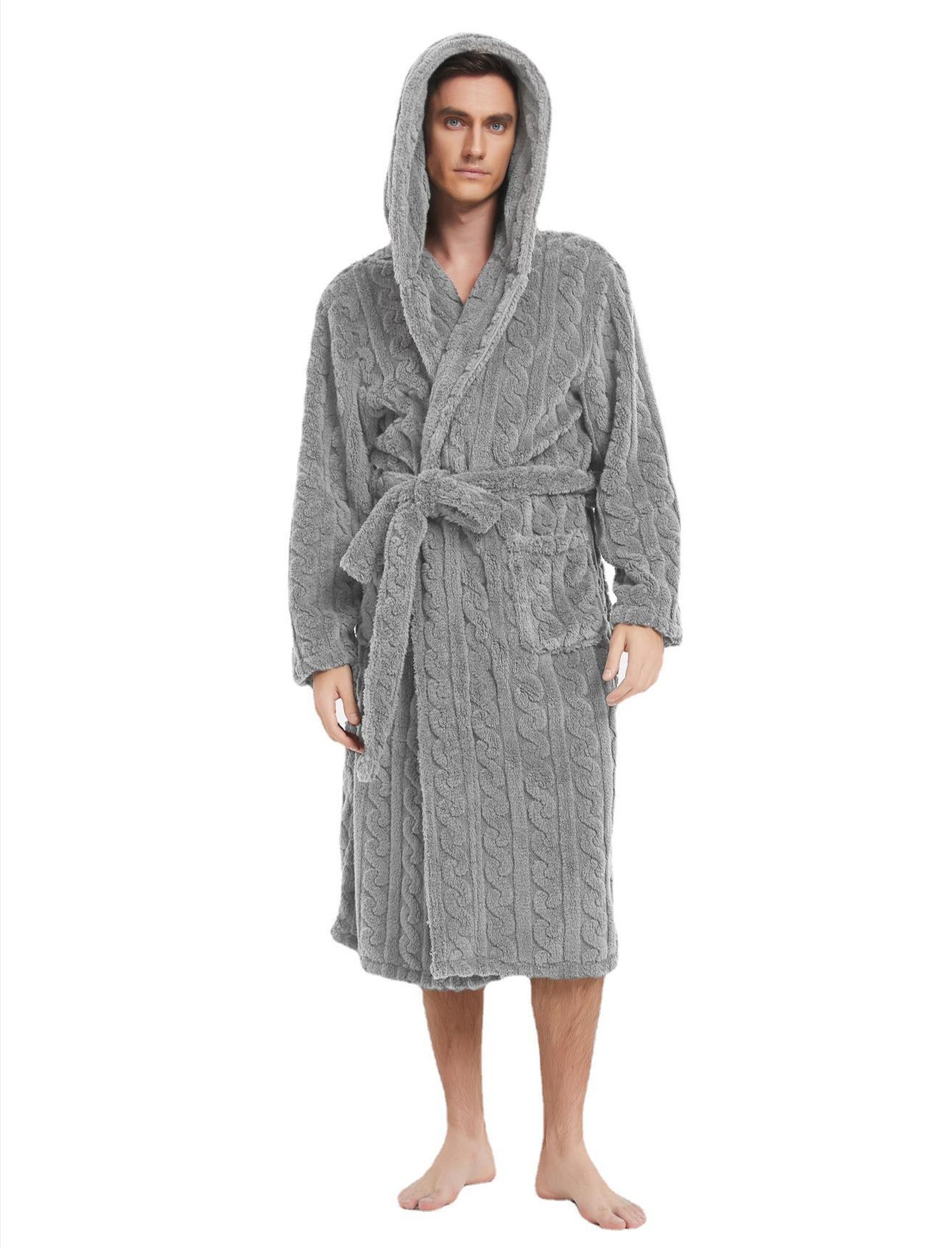 Mens Warm Robe Pajamas For Fall And Winter Couple Robe Shu Cotton Velvet Jacquard Hooded Thickened  3