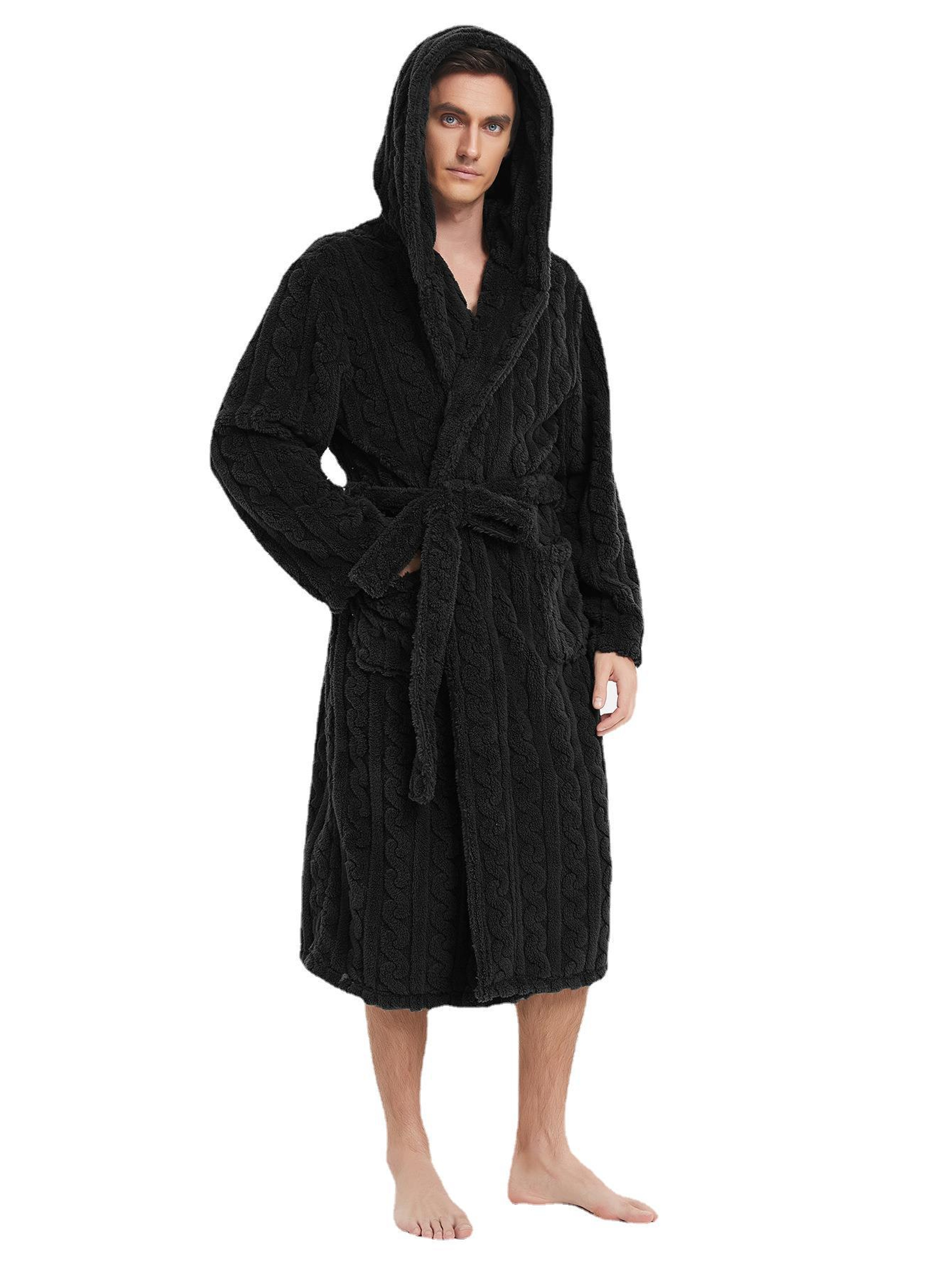 Mens Warm Robe Pajamas For Fall And Winter Couple Robe Shu Cotton Velvet Jacquard Hooded Thickened  2